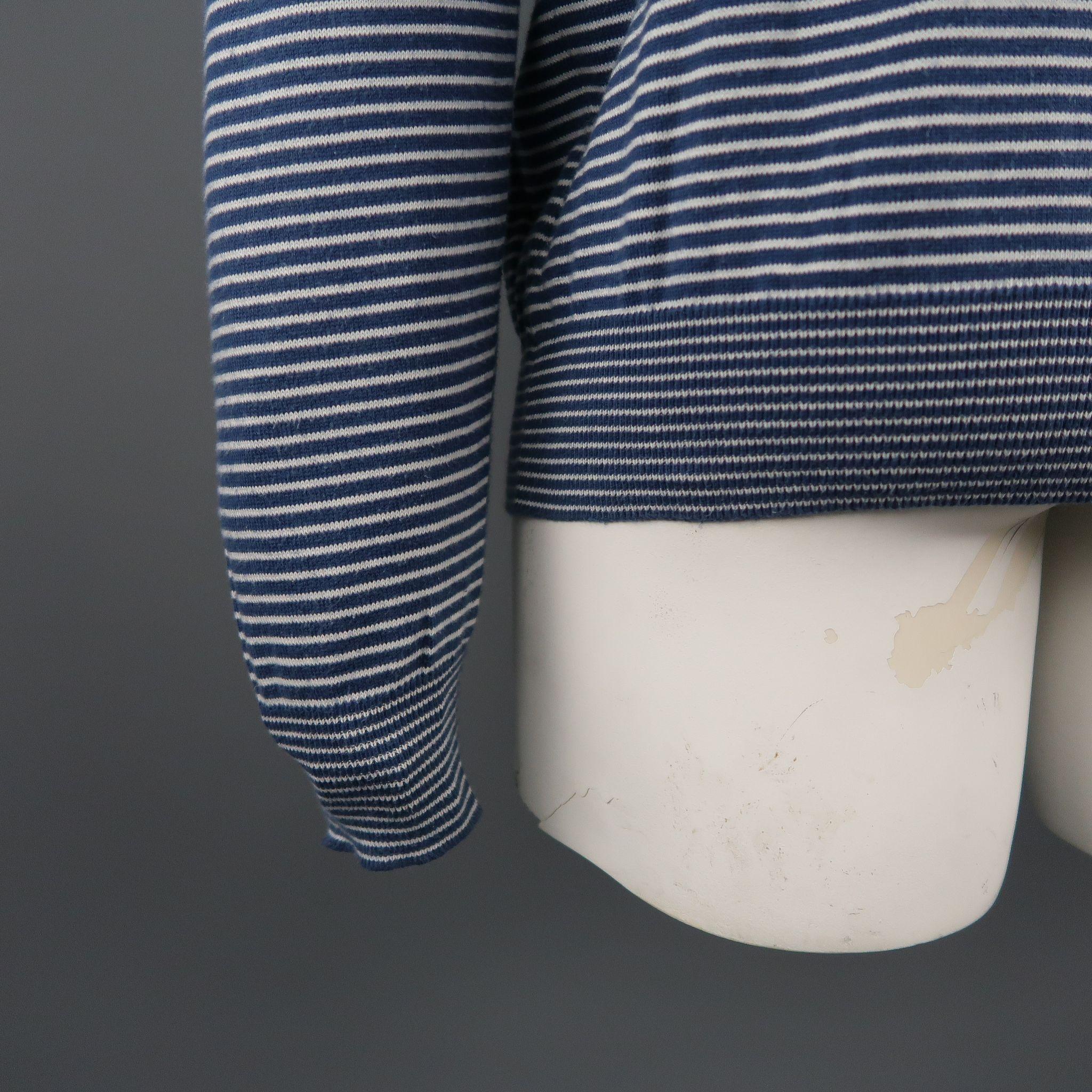 Men's MAISON MARTIN MARGIELA Size XL Navy & White Stripe Cotton Pullover Sweater