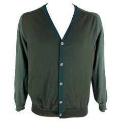 MAISON MARTIN MARGIELA Size XL Olive Green Color Block Wool Cardigan