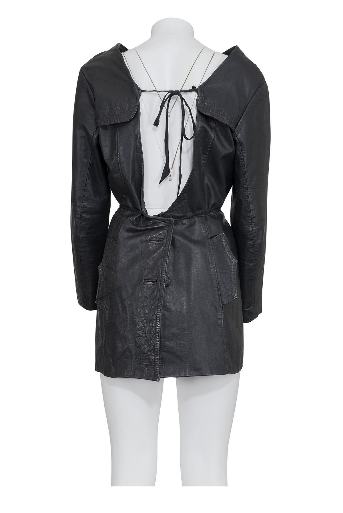 Black MAISON MARTIN MARGIELA SS 94 Artisanal Leather Mini Dress For Sale