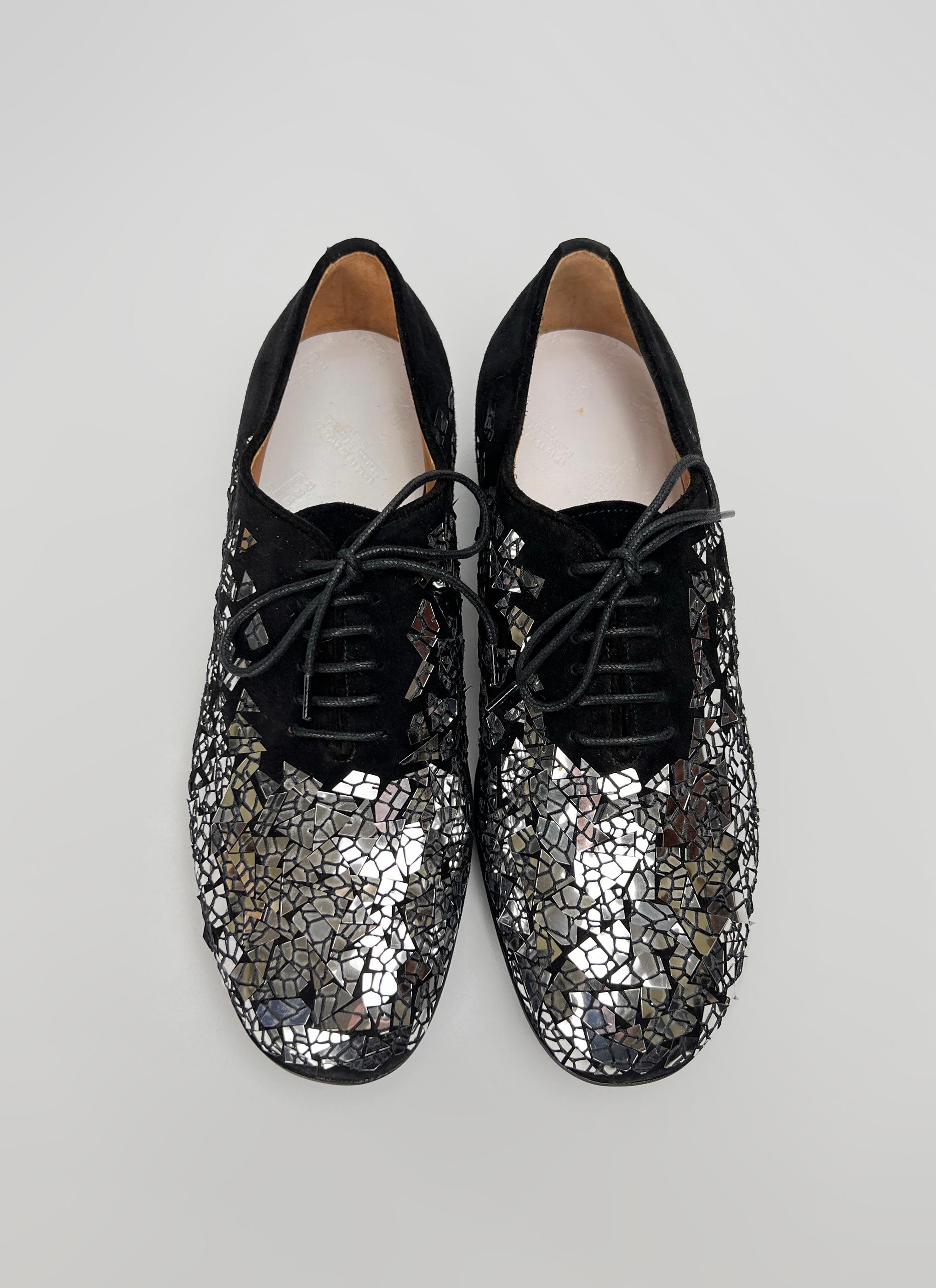 Black Maison Martin Margiela suede mirror derby shoes For Sale