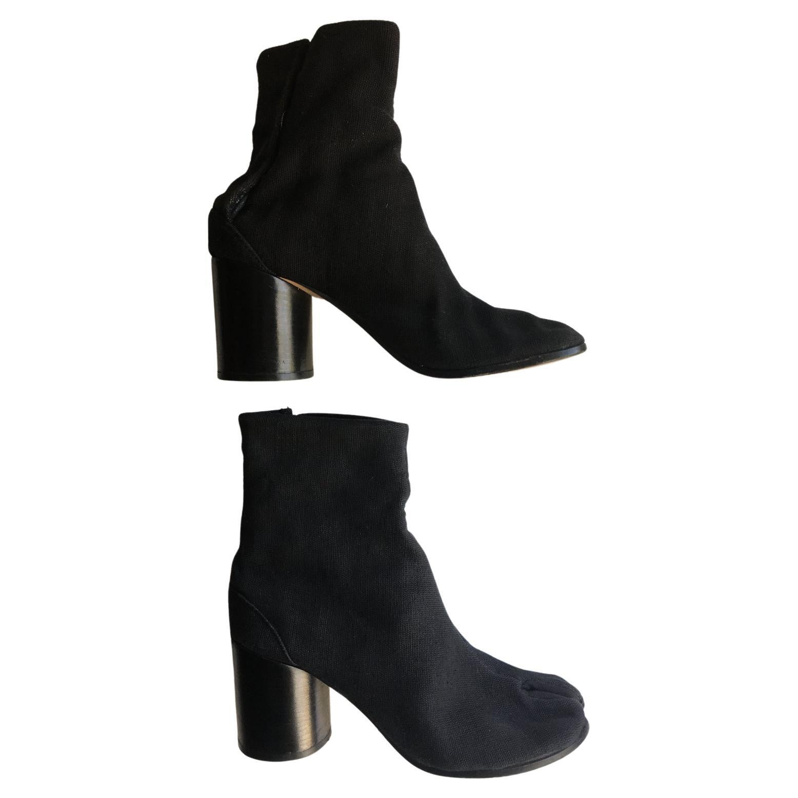 Maison Martin Margiela Tabi Boots Black Canvas Circa 1999 For Sale