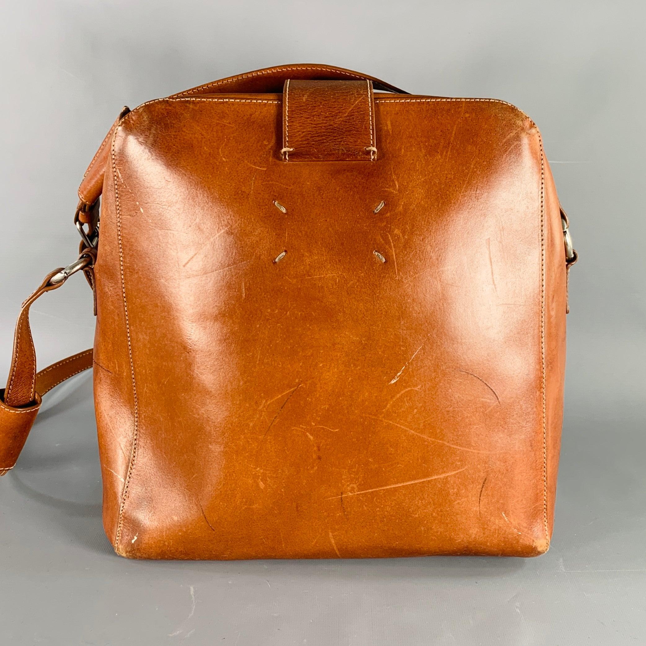 Orange MAISON MARTIN MARGIELA Tan Distressed Calfskin Leather Shoulder Bag