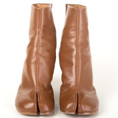 MAISON MARTIN MARGIELA Toffee brown leather TABI SPLIT-TOE Ankle Boots Shoes 36
