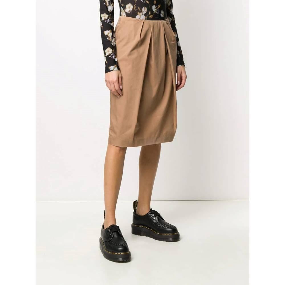 Maison Martin Margiela Vintage camel cotton midi 90s skirt In Excellent Condition For Sale In Lugo (RA), IT