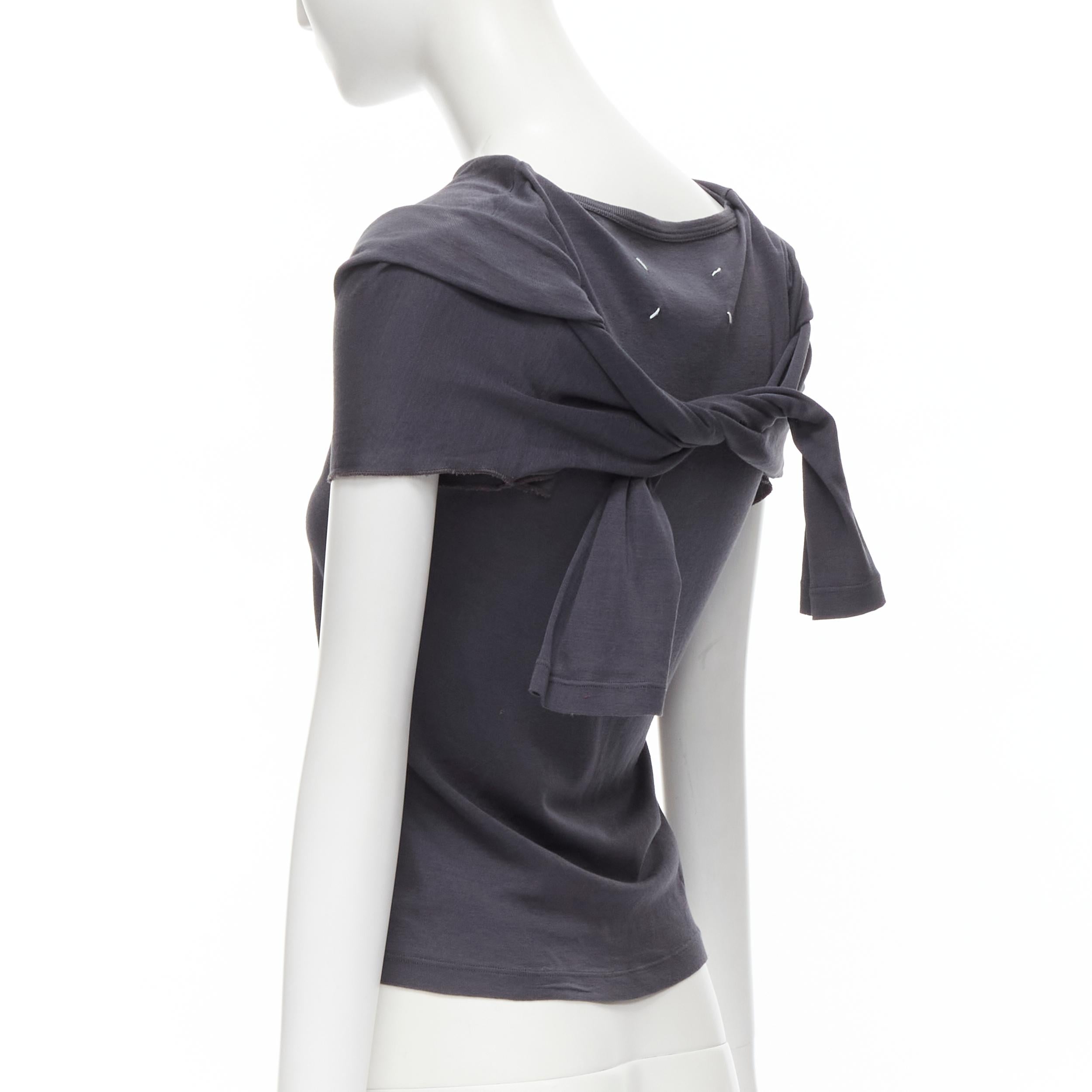 Women's MAISON MARTIN MARGIELA Vintage grey cotton deconstructed tie sleeve tshirt  L
