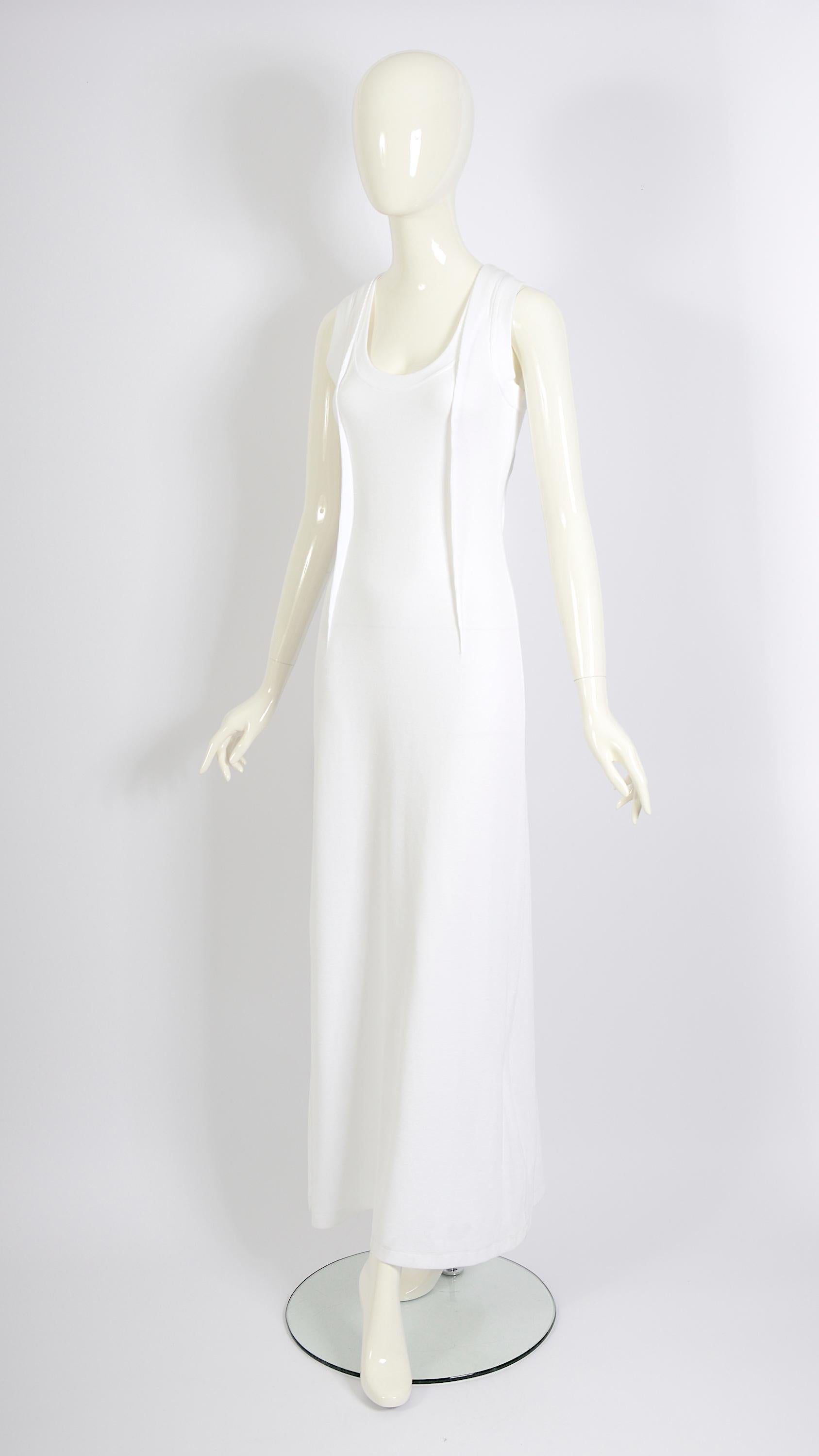 Maison Martin Margiela Vintage Weißes Maxikleid aus gerippter Baumwolle mit Bändern, Frühjahr/Sommer 2012 im Angebot 7