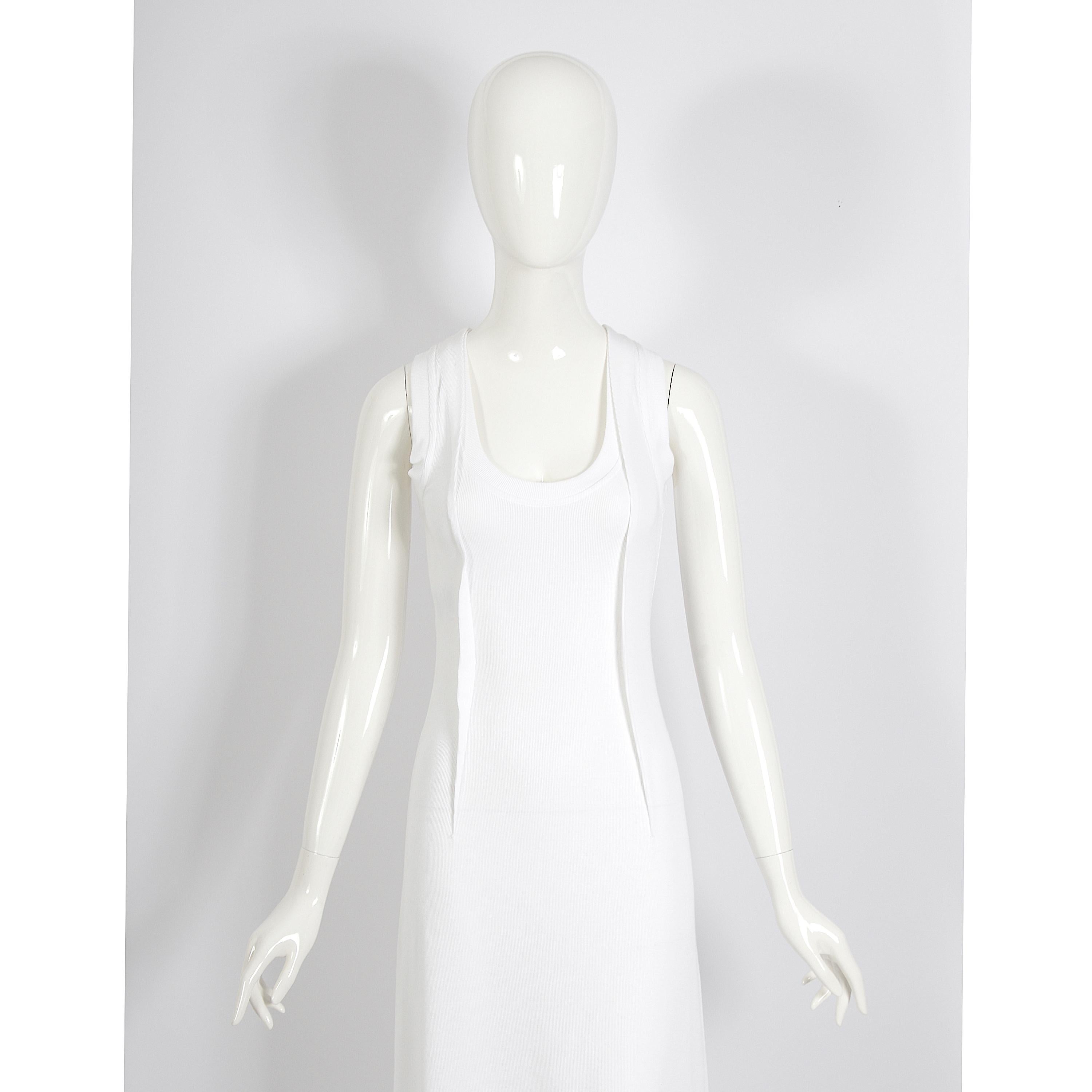 Maison Martin Margiela Vintage Weißes Maxikleid aus gerippter Baumwolle mit Bändern, Frühjahr/Sommer 2012 im Angebot 10