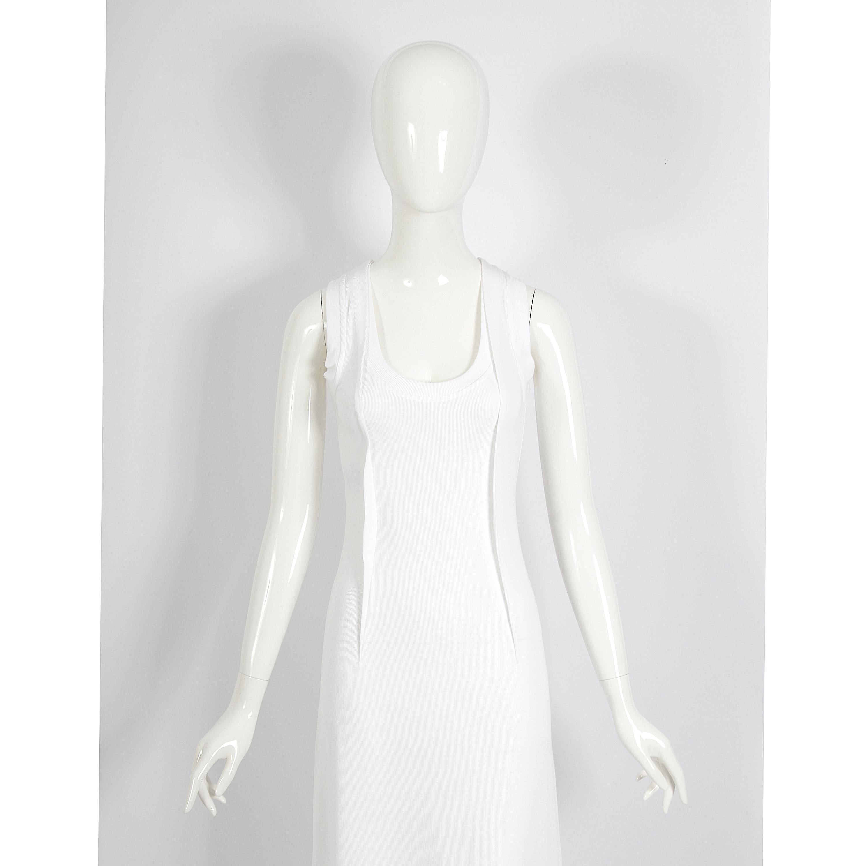 Maison Martin Margiela Vestido Vintage Verano 2012 Blanco De Algodón Acanalado AjustadoM. en venta 9