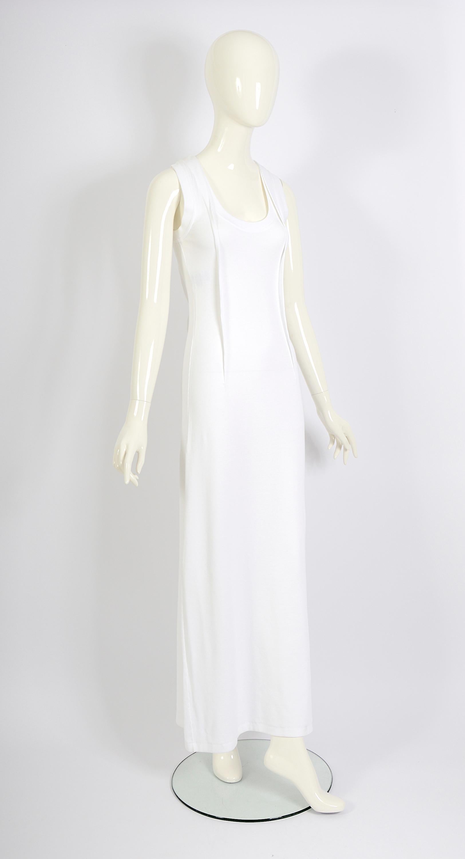 Maison Martin Margiela Vintage Weißes Maxikleid aus gerippter Baumwolle mit Bändern, Frühjahr/Sommer 2012 im Zustand „Hervorragend“ im Angebot in Antwerpen, Vlaams Gewest