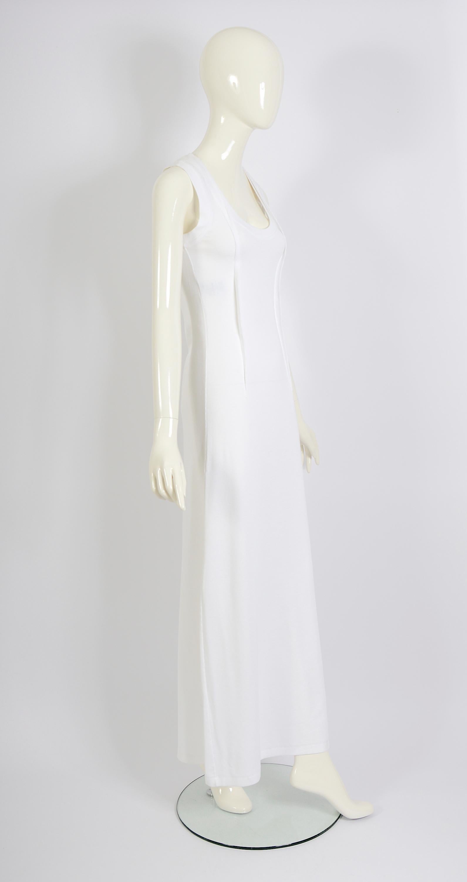 Women's Maison Martin Margiela vintage white ribbed cotton fitted maxi dress, ss 2012 For Sale