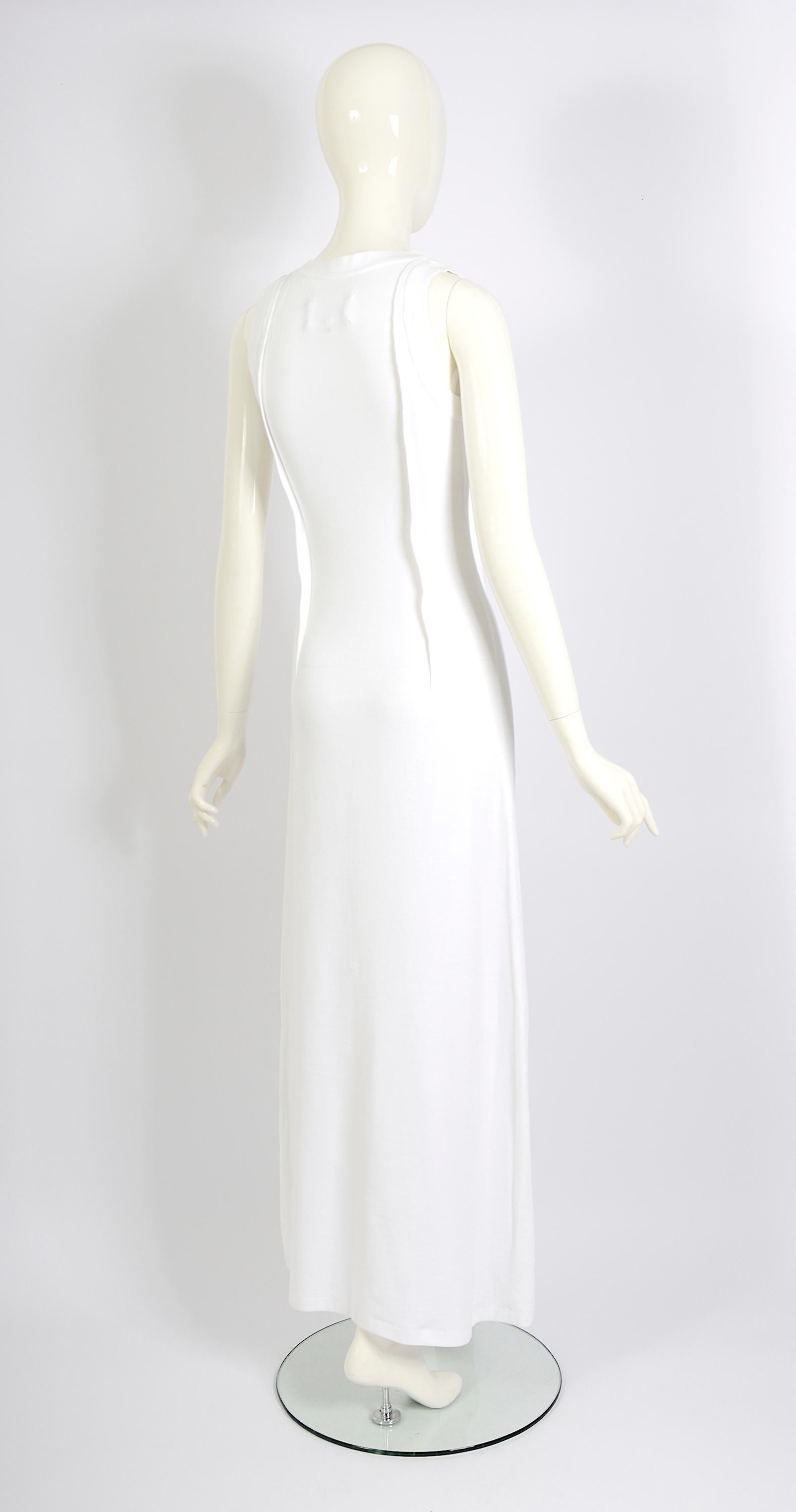 Maison Martin Margiela Vintage Weißes Maxikleid aus gerippter Baumwolle mit Bändern, Frühjahr/Sommer 2012 im Angebot 2