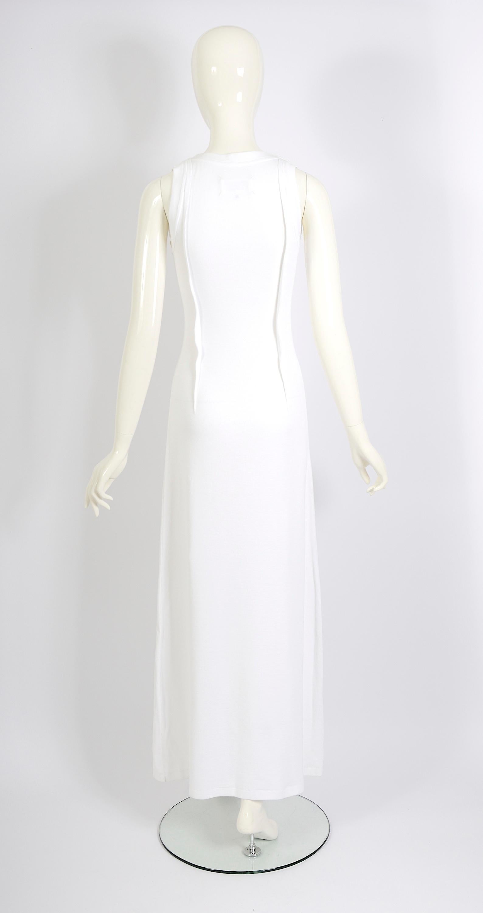 Maison Martin Margiela Vintage Weißes Maxikleid aus gerippter Baumwolle mit Bändern, Frühjahr/Sommer 2012 im Angebot 3