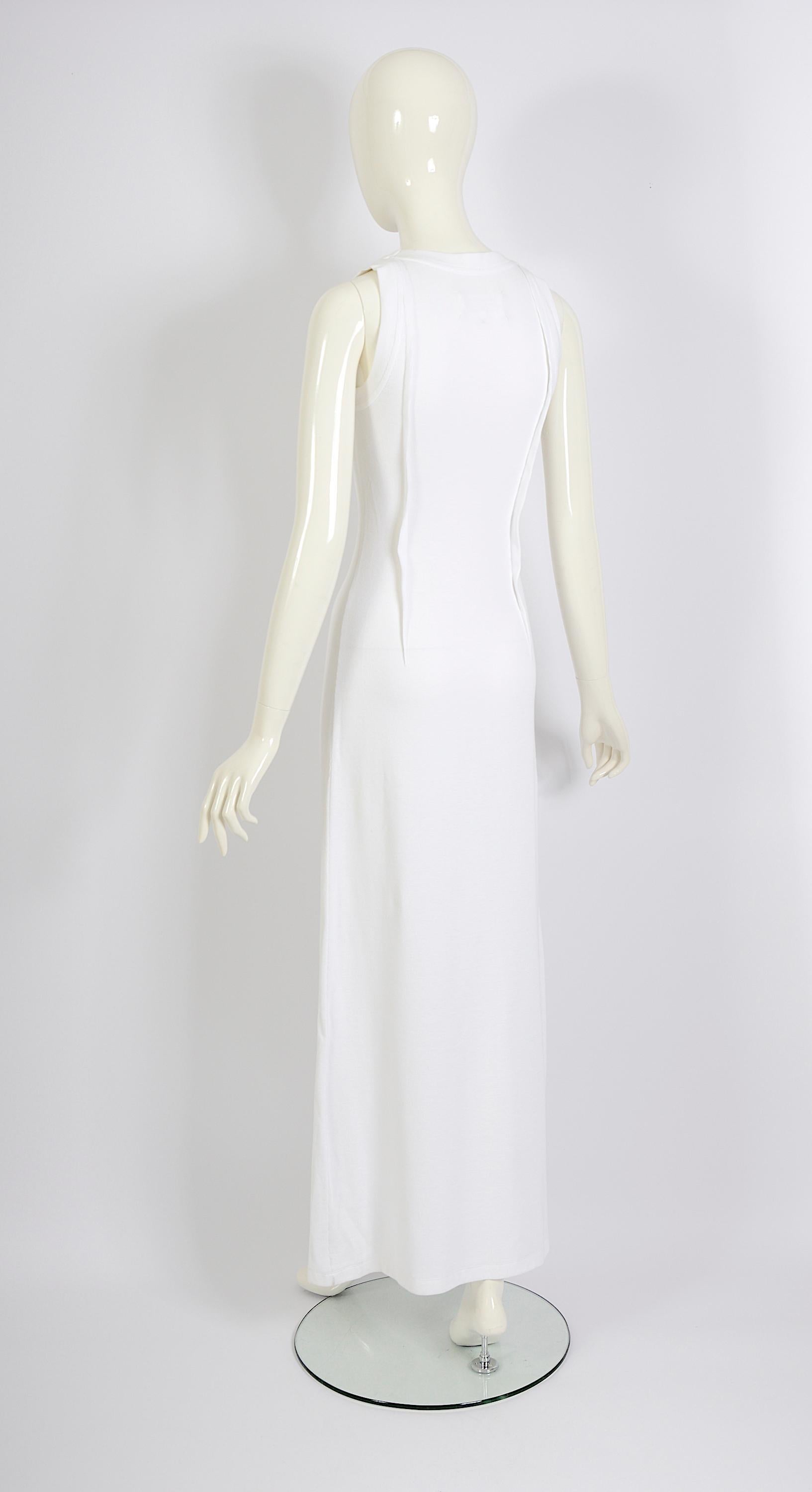 Maison Martin Margiela Vintage Weißes Maxikleid aus gerippter Baumwolle mit Bändern, Frühjahr/Sommer 2012 im Angebot 4