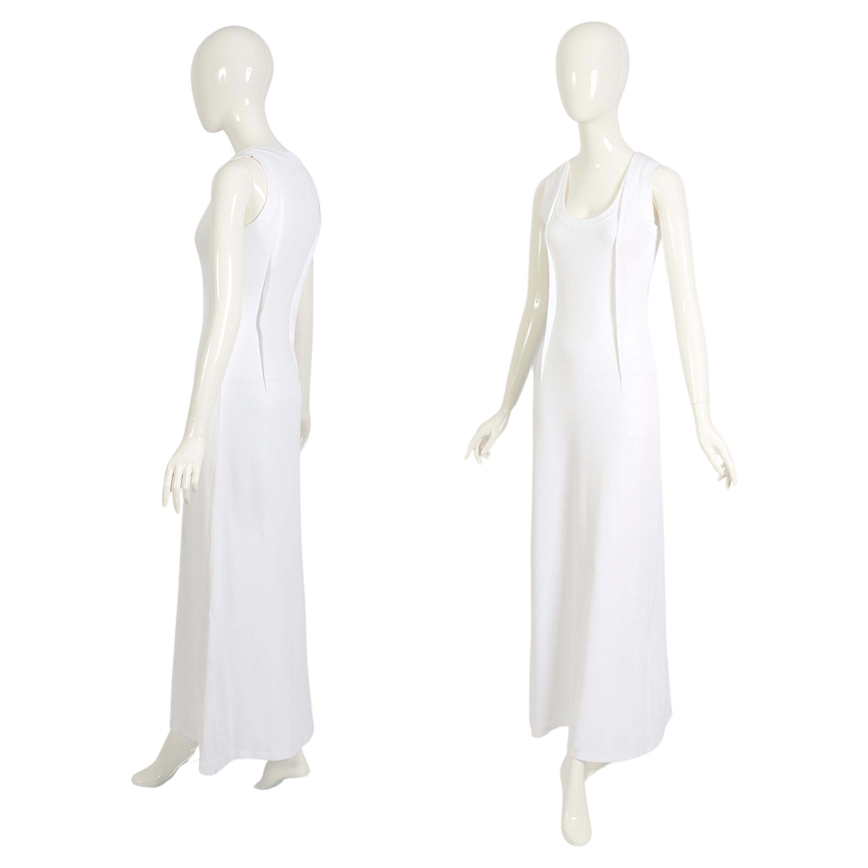 Maison Martin Margiela Vintage Weißes Maxikleid aus gerippter Baumwolle mit Bändern, Frühjahr/Sommer 2012 im Angebot