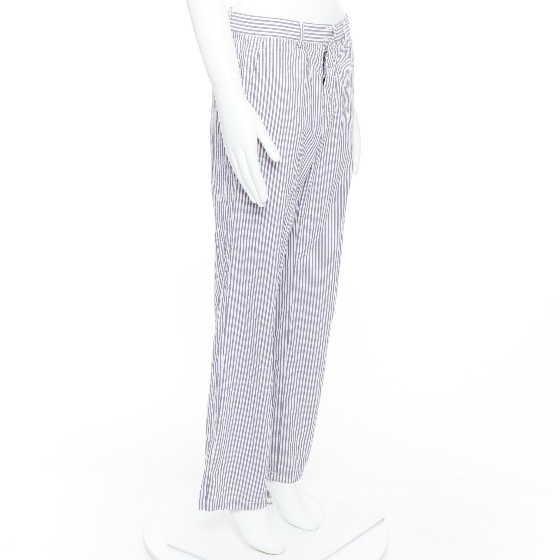 Gray MAISON MARTIN MARGIELA white blue cotton stripe button fly wide pants IT46 S For Sale