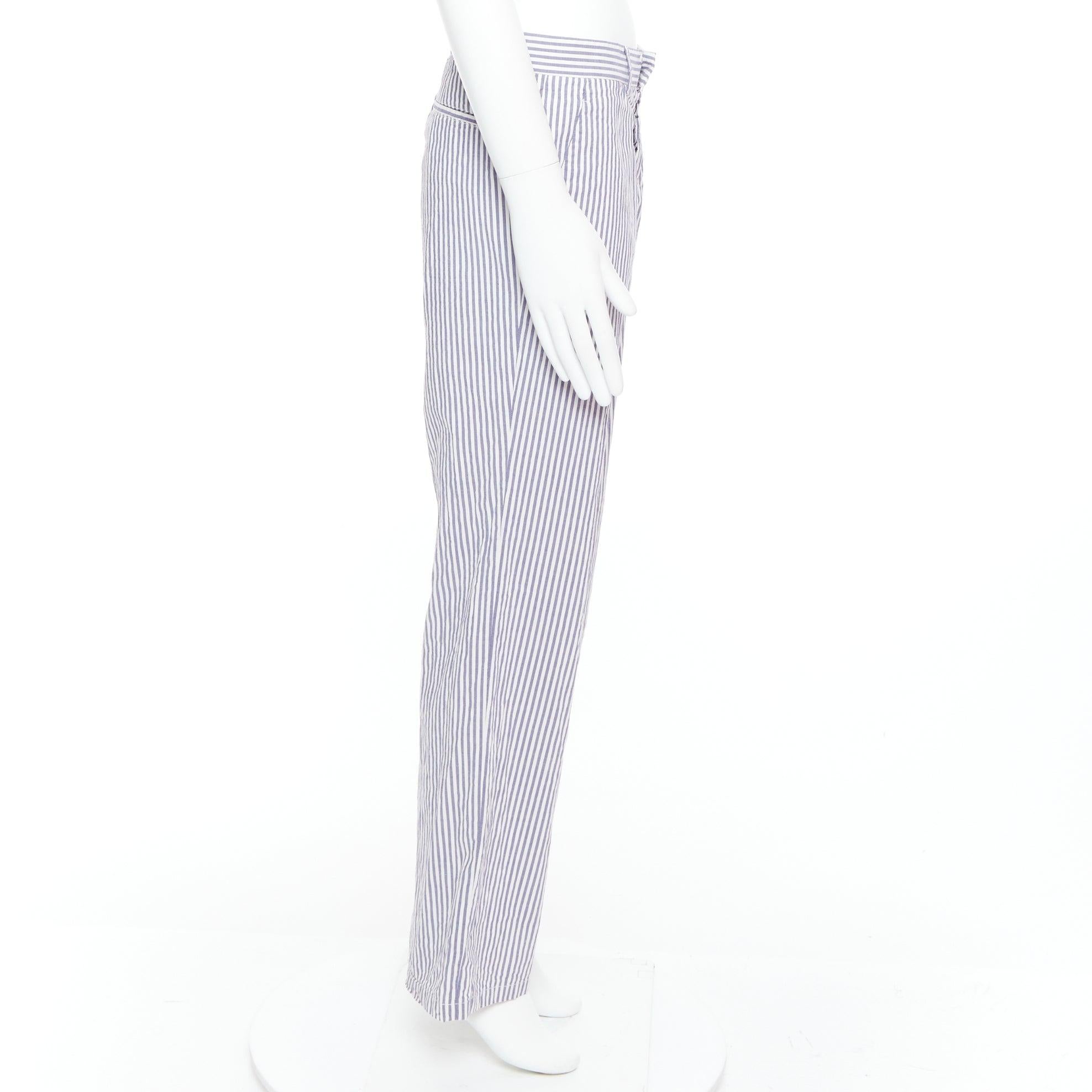 MAISON MARTIN MARGIELA white blue cotton stripe button fly wide pants IT46 S In Fair Condition For Sale In Hong Kong, NT