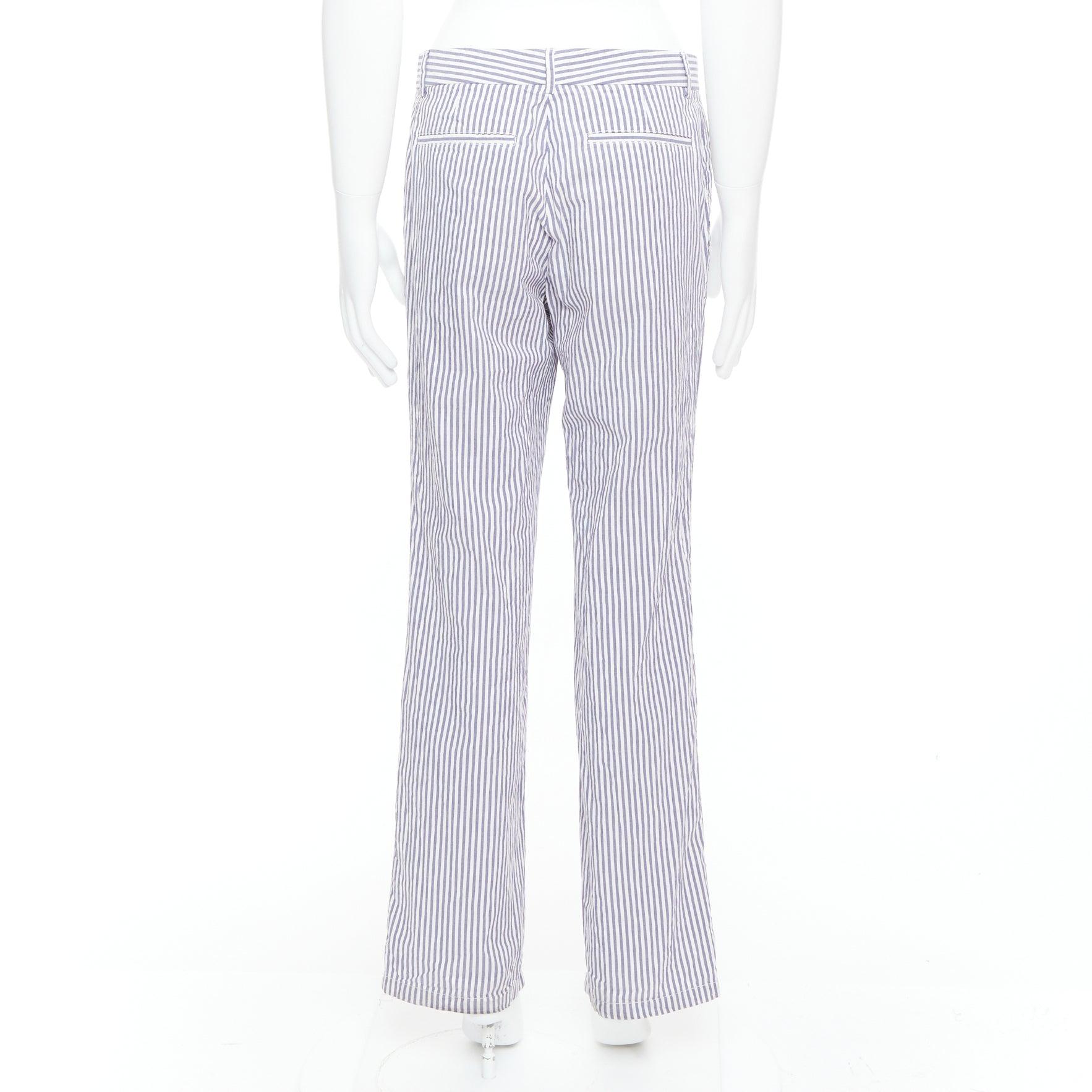 Men's MAISON MARTIN MARGIELA white blue cotton stripe button fly wide pants IT46 S For Sale