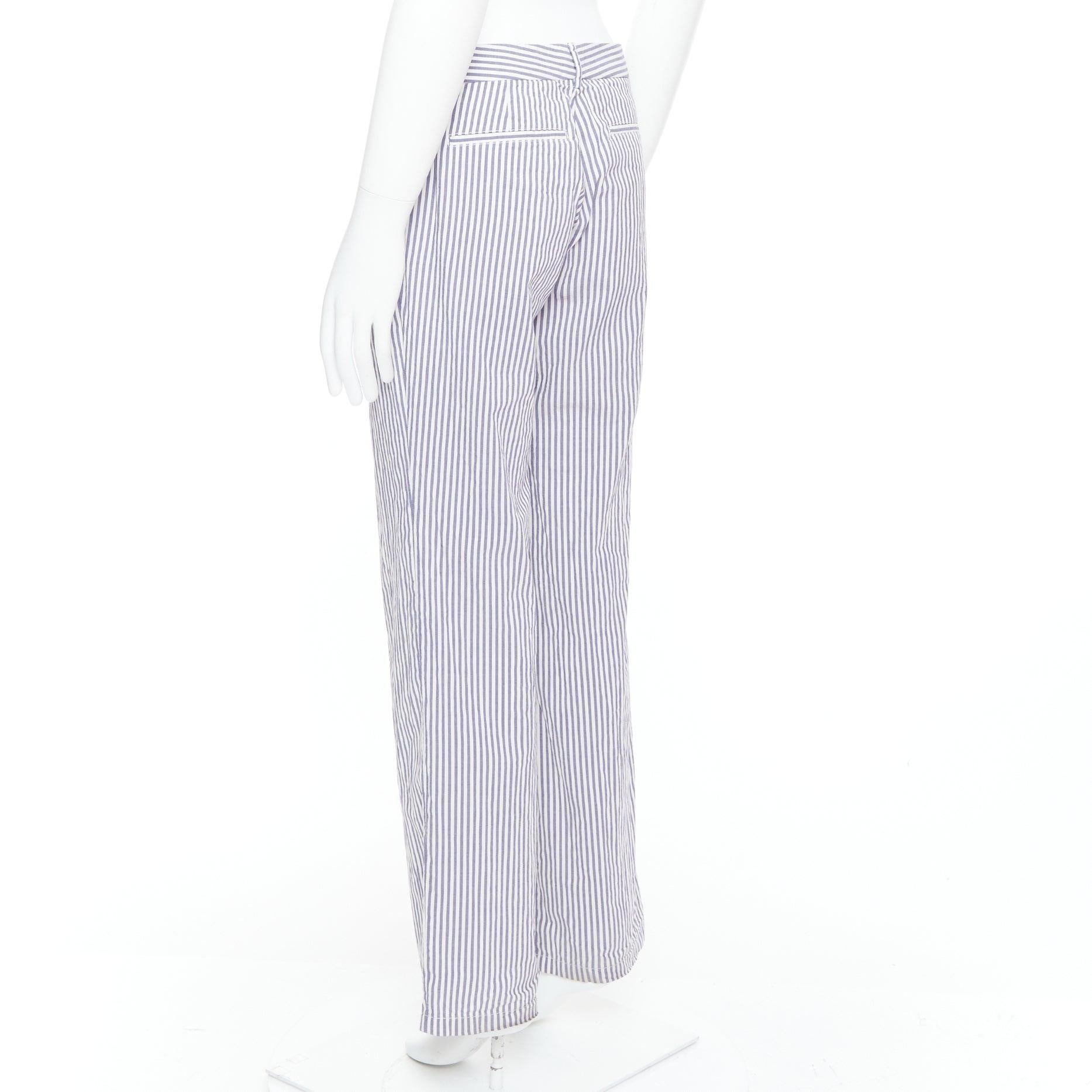MAISON MARTIN MARGIELA white blue cotton stripe button fly wide pants IT46 S For Sale 1