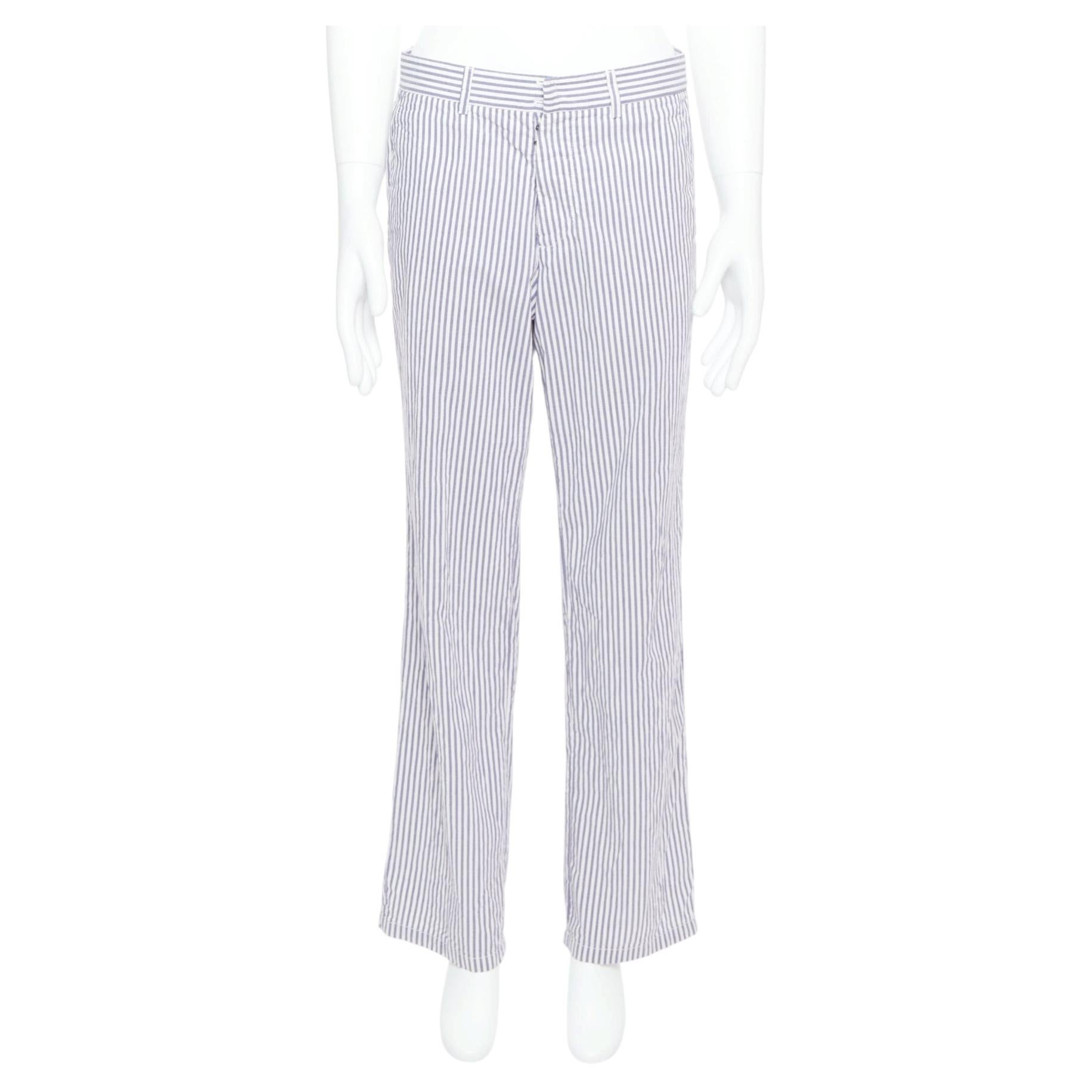 MAISON MARTIN MARGIELA white blue cotton stripe button fly wide pants IT46 S For Sale