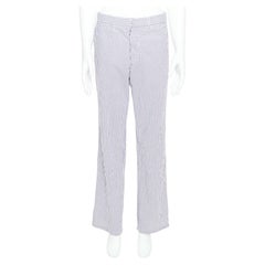 MAISON MARTIN MARGIELA white blue cotton stripe button fly wide pants IT46 S