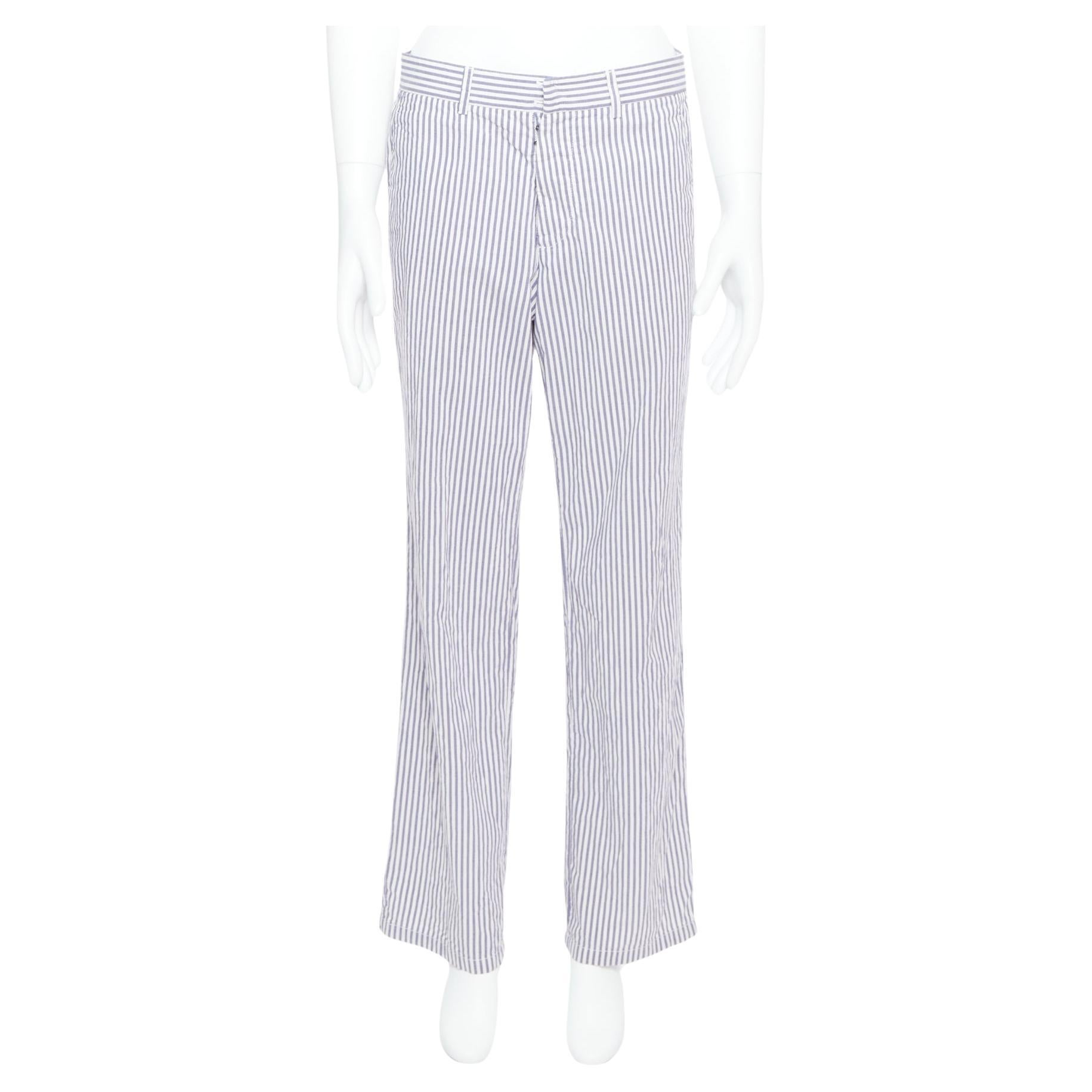 MAISON MARTIN MARGIELA white blue cotton stripe button fly wide pants IT46 S For Sale