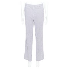MAISON MARTIN MARGIELA Pantalon large à rayures en coton bleu blanc à boutons volants IT46 S