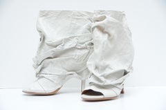Maison Martin Margiela Wrinkled  Leather Peep-Toe Booties  39 NEW