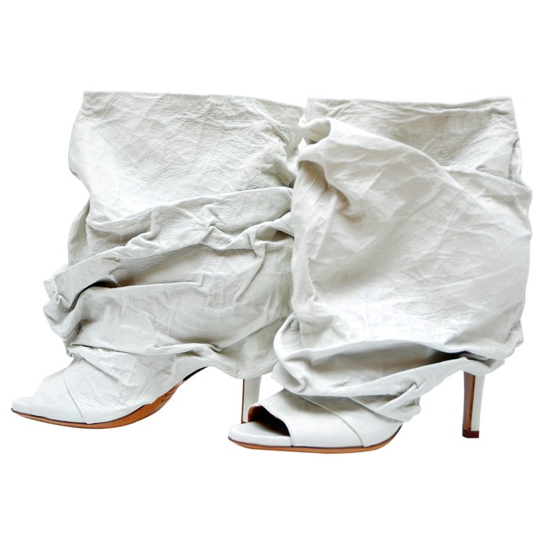 MAISON MARTIN MARGIELA Size 7 White Leather Peep Toe Boots