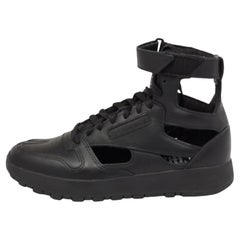 Used Maison Martin Margiela X Reebok Black Leather Tabi High Top Sneakers Size 39