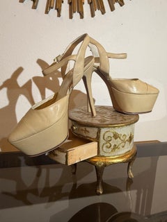Maison Massaro - Paris Custom-Made Neutral Ecru Leather Platform Shoes