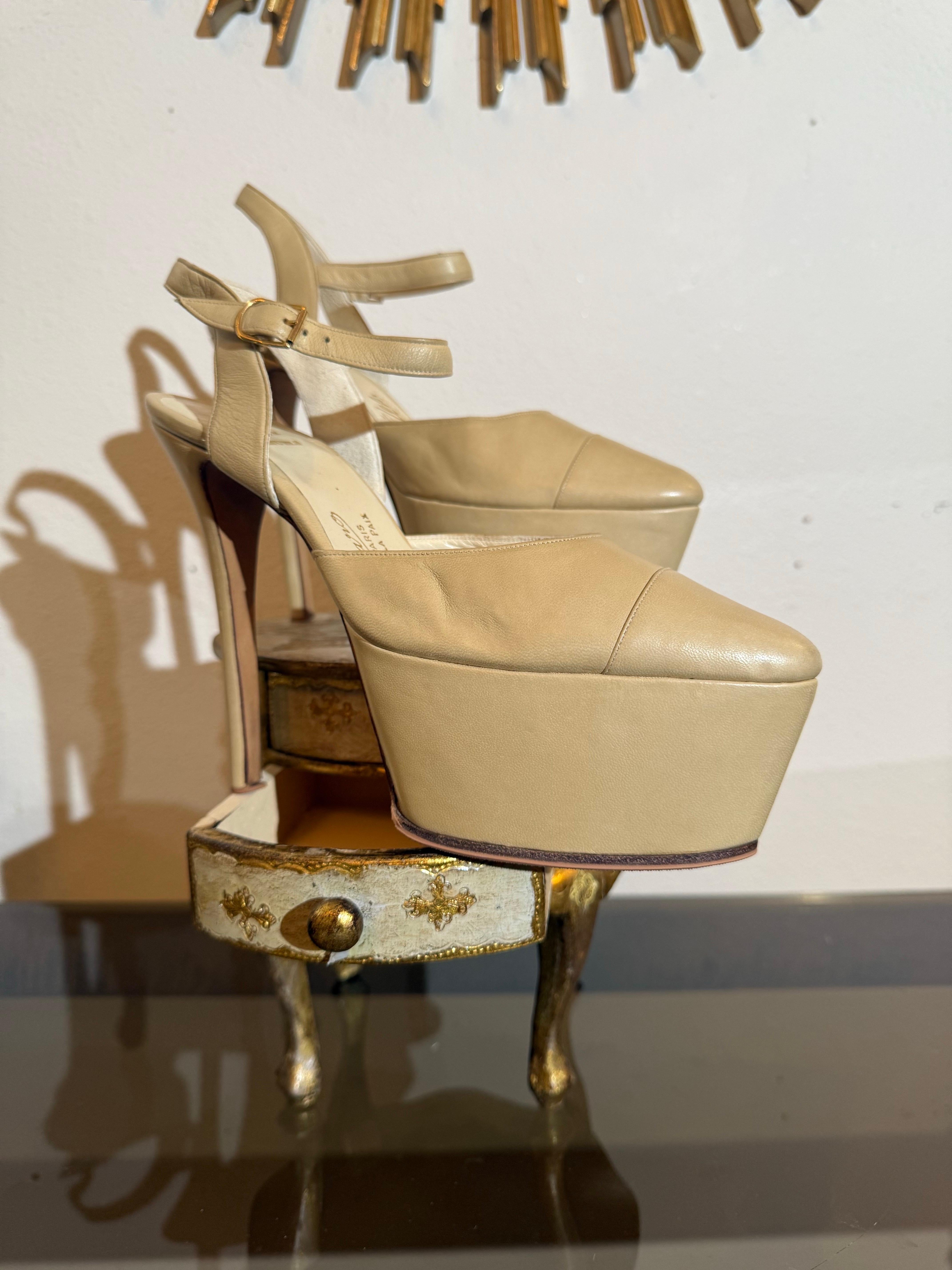 Maison Massaro - Paris CUSTOM MADE Neutral Ecru Leder Plateauschuhe im Zustand „Neu“ im Angebot in Gresham, OR
