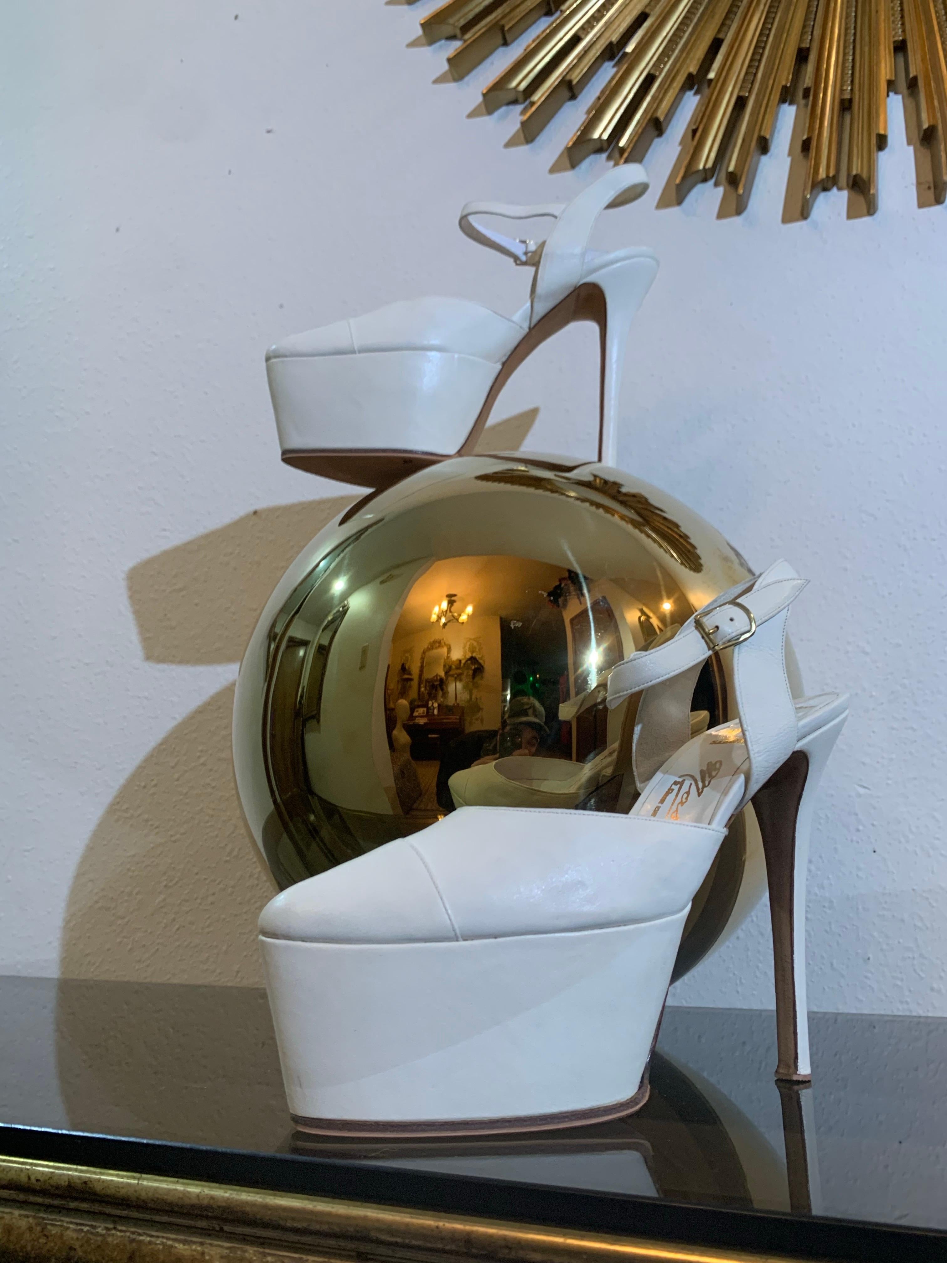 Maison Massaro - Paris Custom-Made Pure White Leather Platform Shoes For Sale 6
