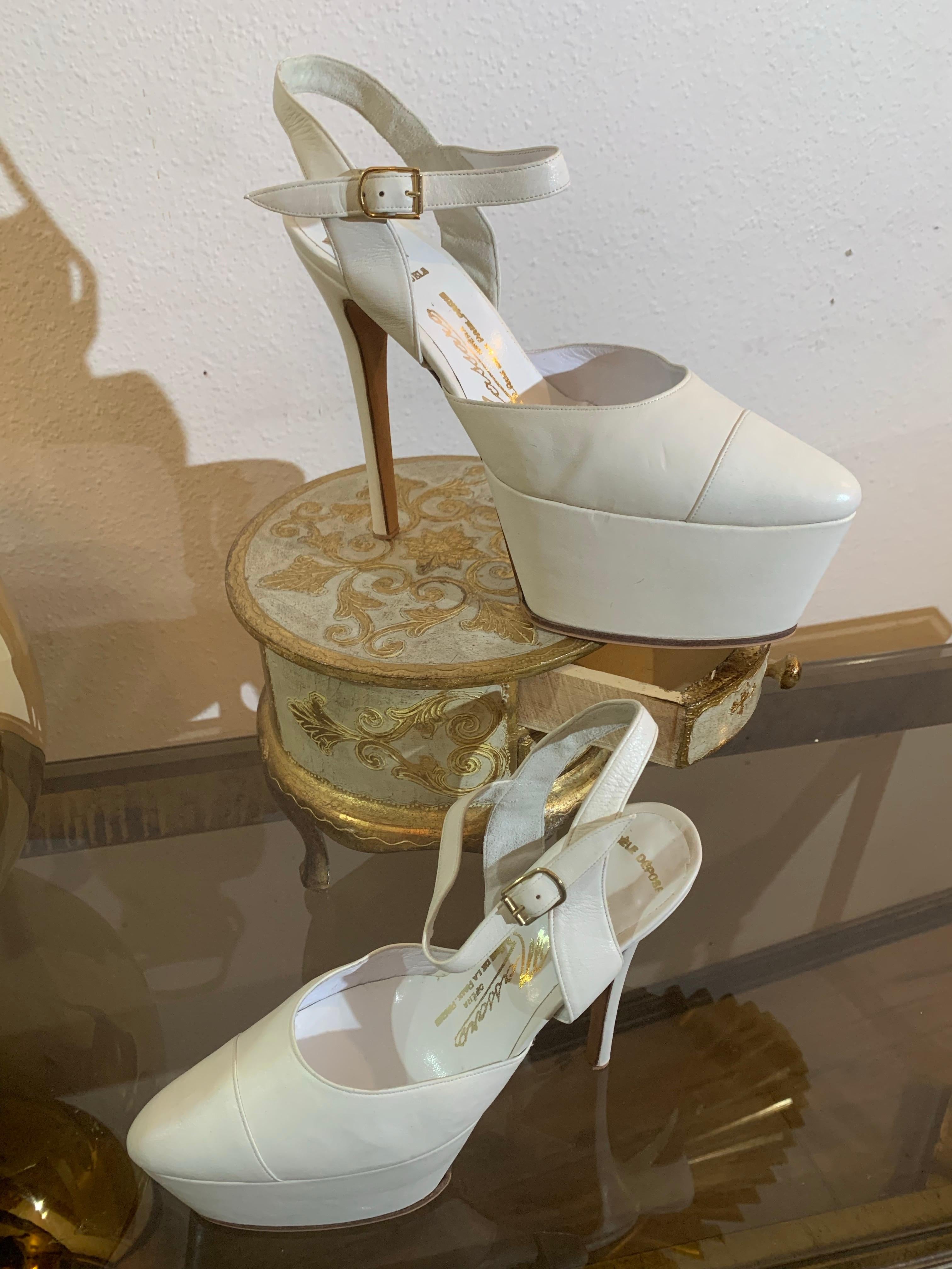 Maison Massaro - Paris Custom-Made Pure White Leather Platform Shoes For Sale 8