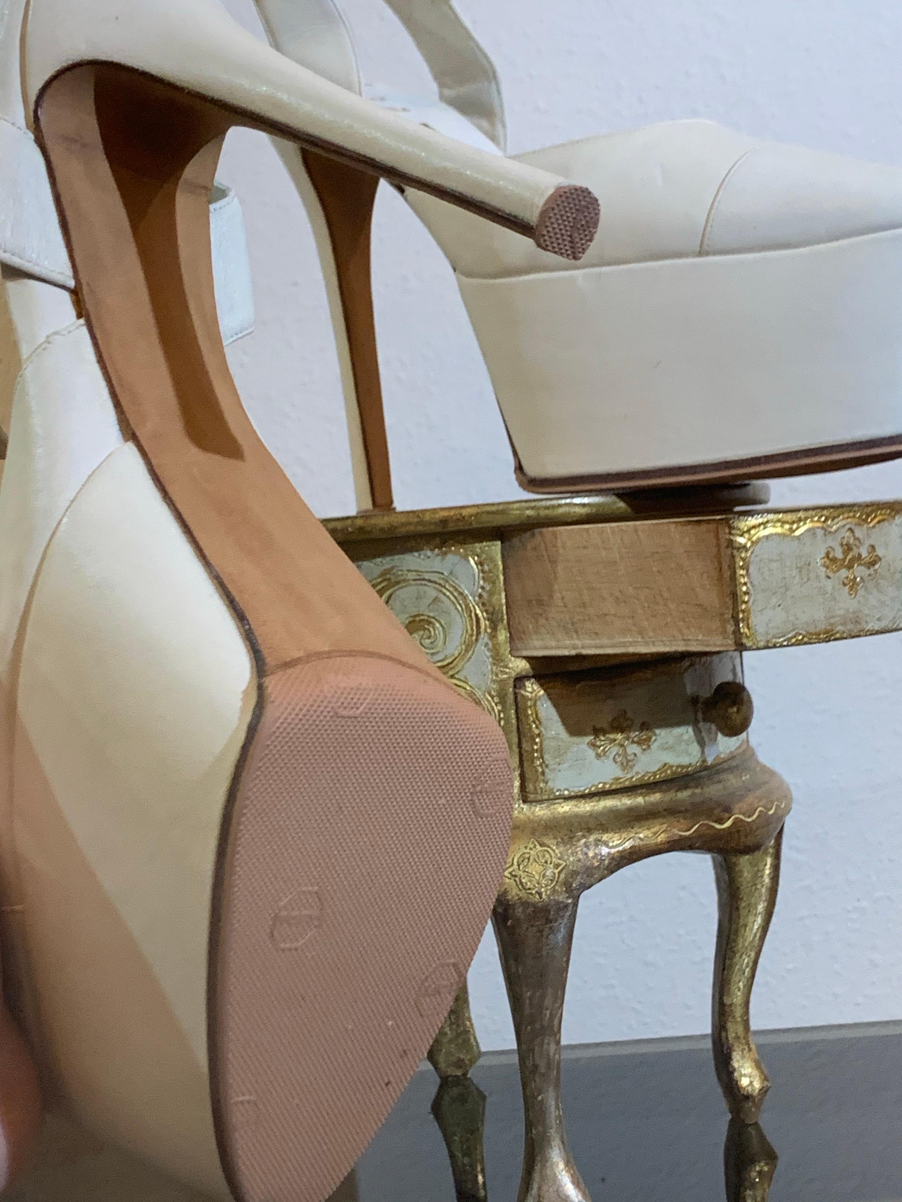 Gray Maison Massaro - Paris Custom-Made Pure White Leather Platform Shoes For Sale
