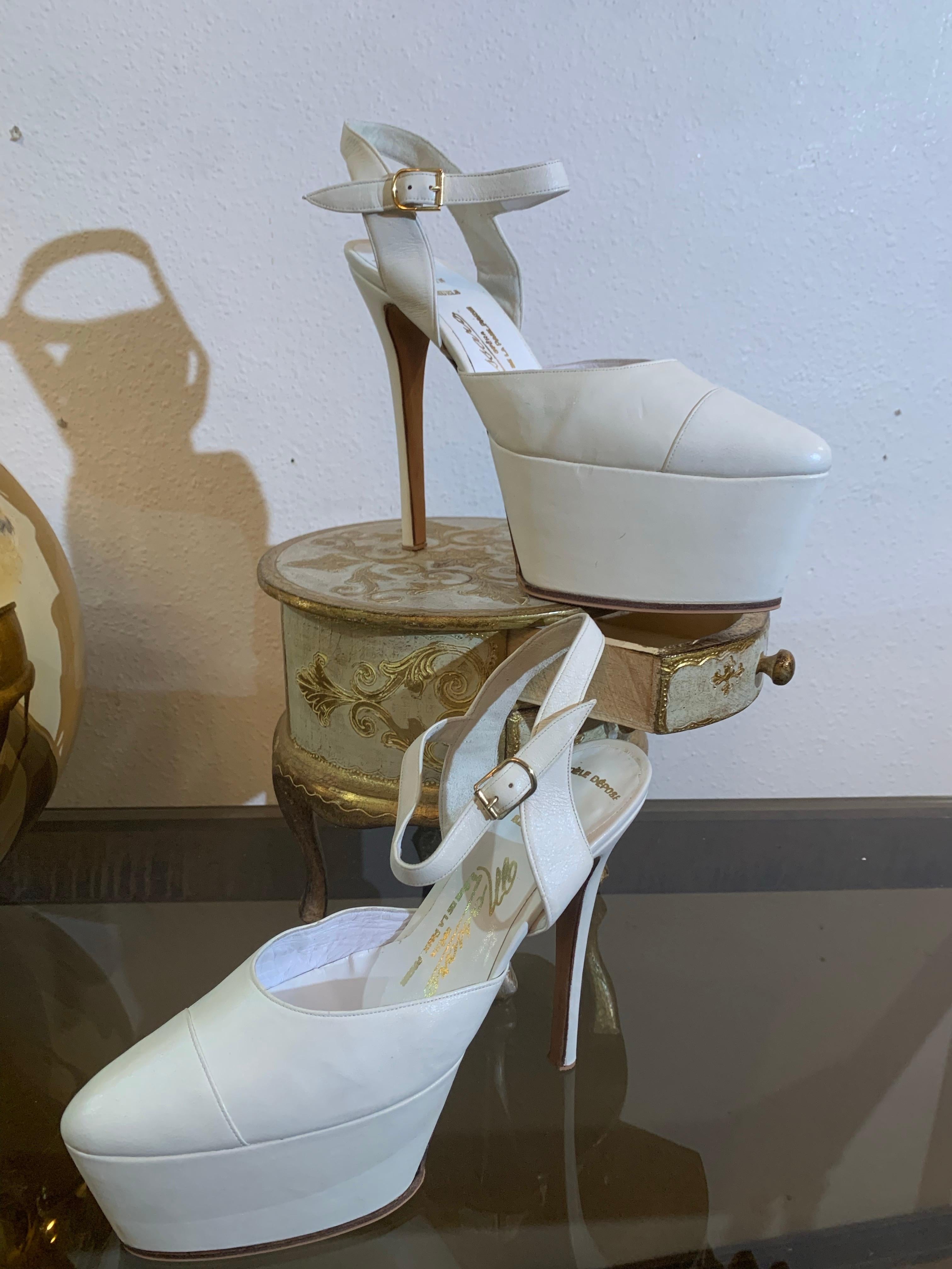 Maison Massaro - Paris Custom-Made Pure White Leather Platform Shoes For Sale 3