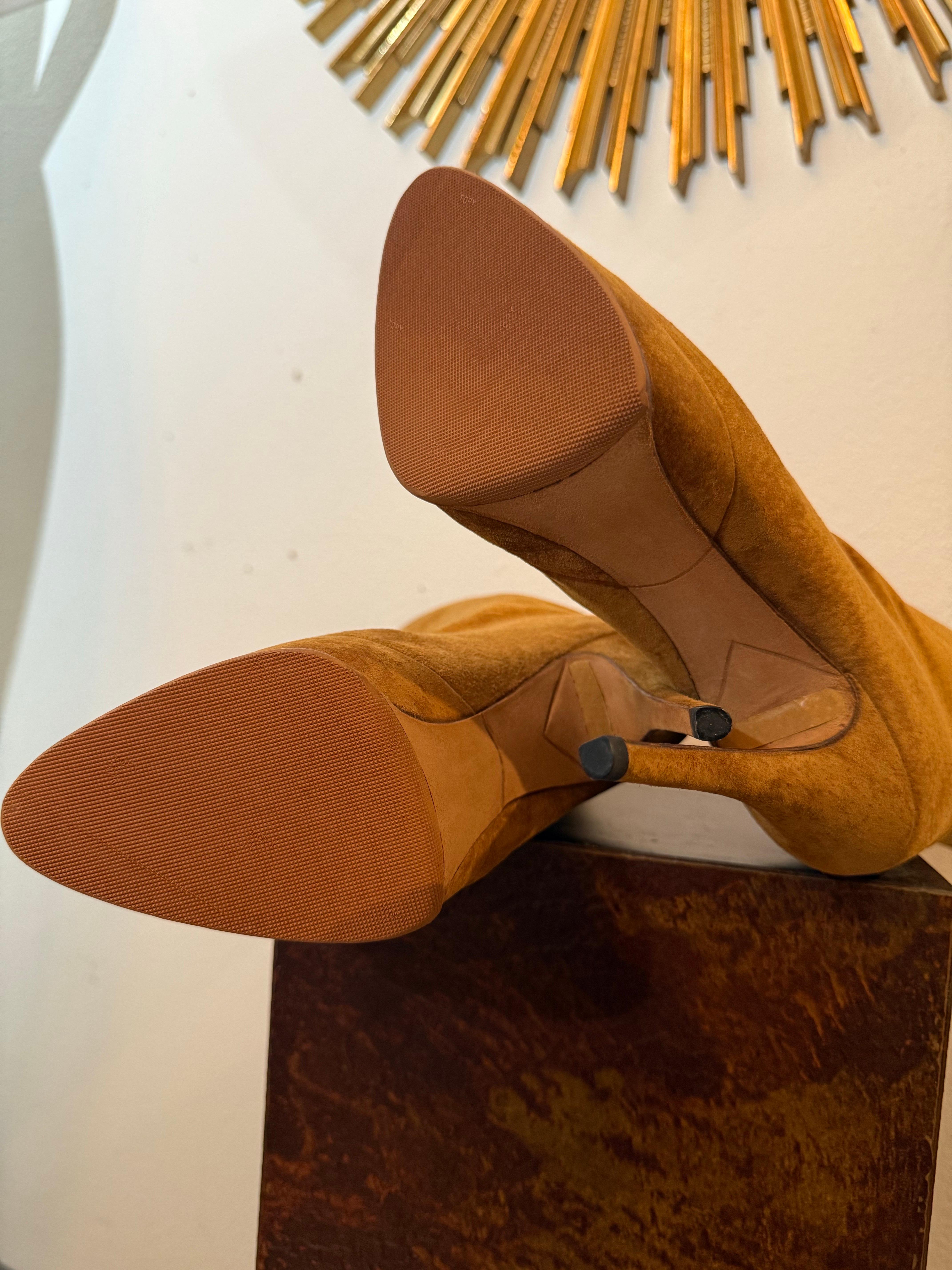 Maison Massaro - Paris Custom-Made Tobacco Suede Couture Platform Boots For Sale 6