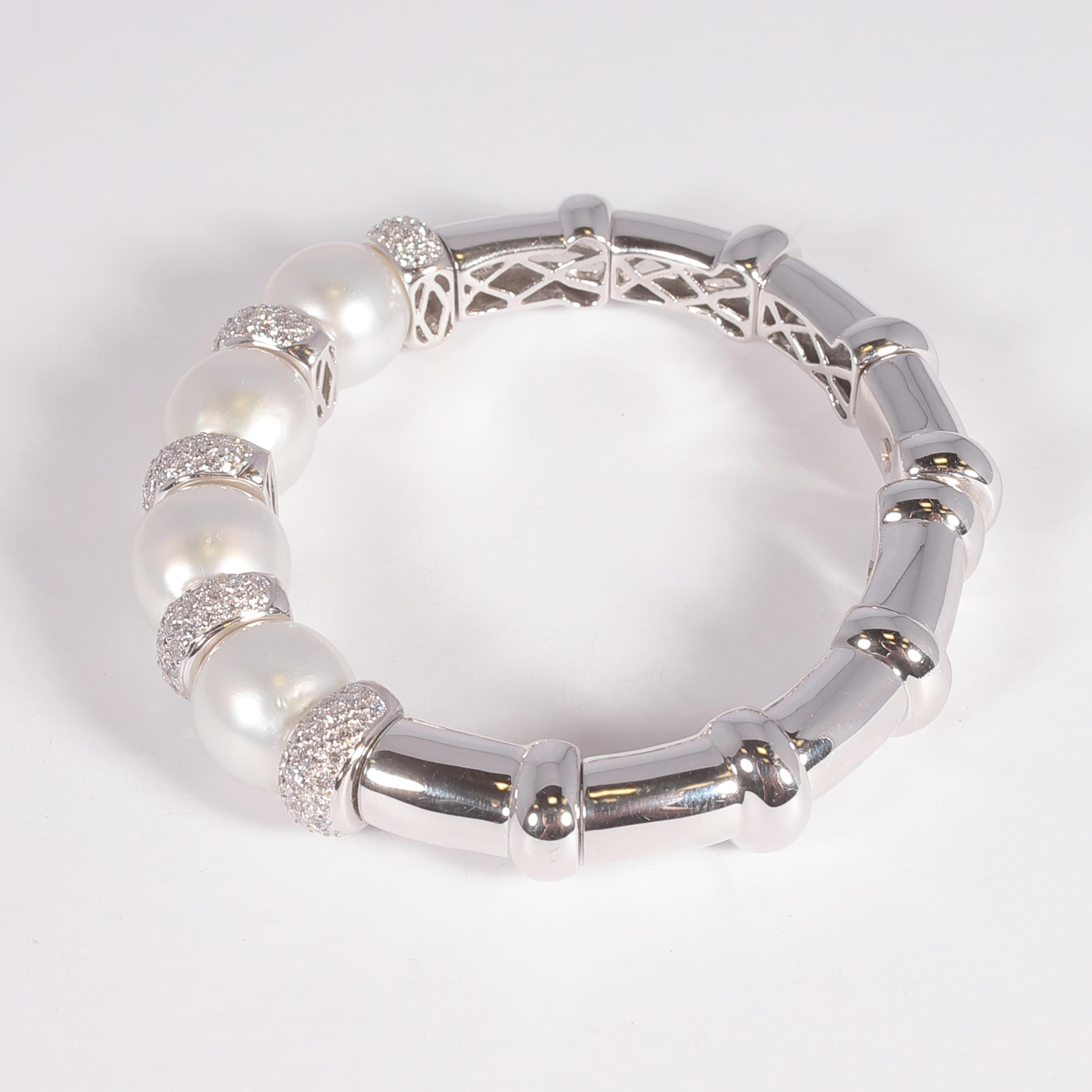 Maison Maurice Weißgold Südseeperle 3,21 Karat Diamant-Armband im Zustand „Gut“ im Angebot in Dallas, TX