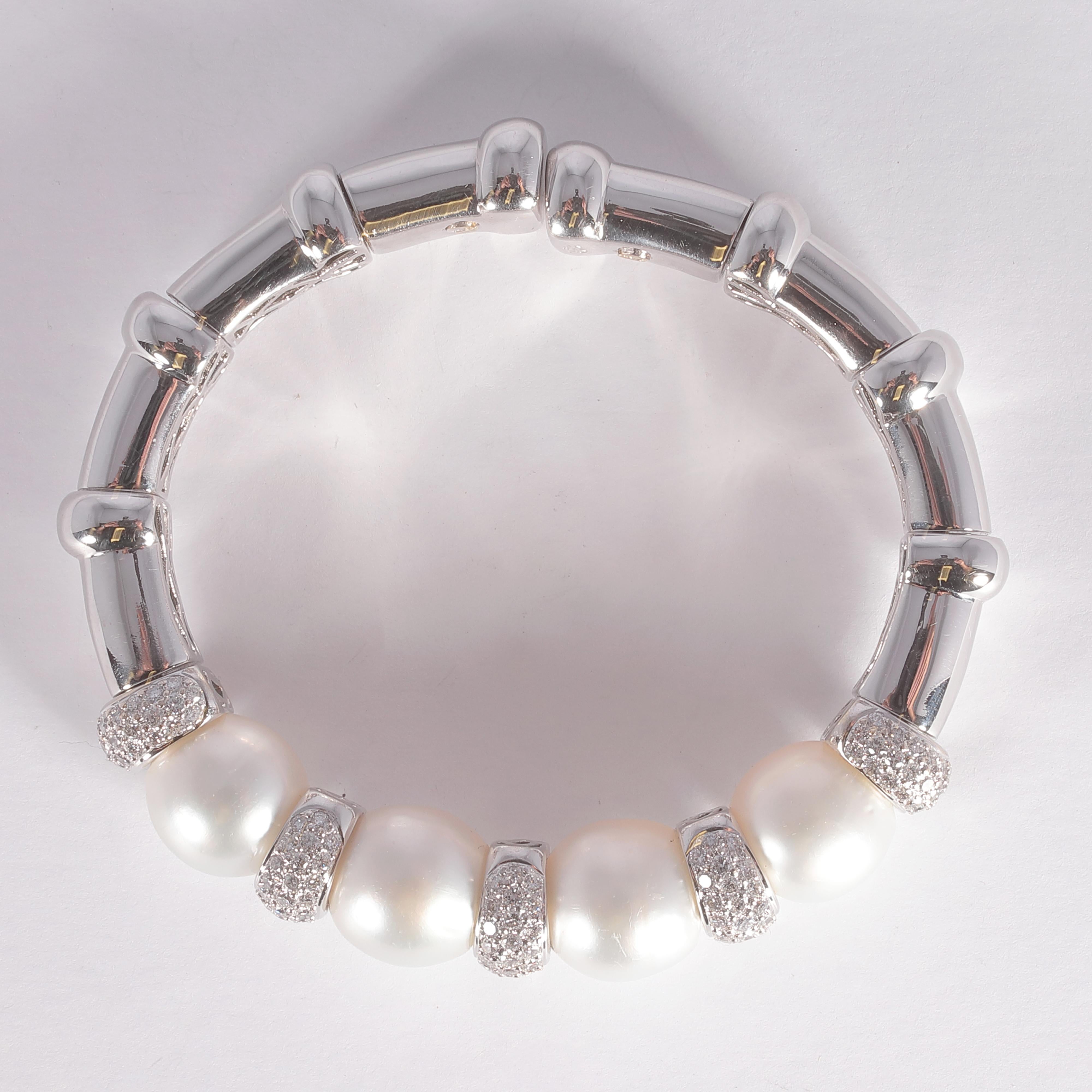 Women's or Men's Maison Maurice White Gold South Sea Pearl 3.21 Carat Diamond Bracelet For Sale