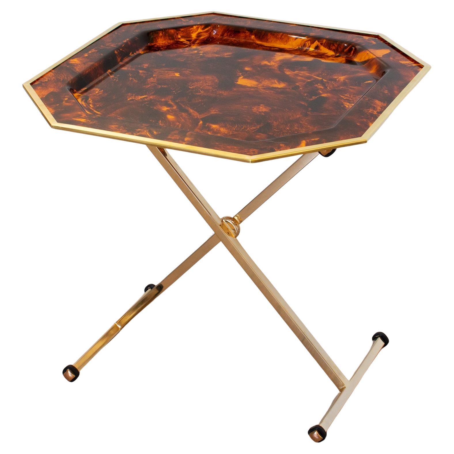 Maison Mercier Brass and Lucite Folding Tray Table, circa 1960