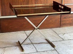 Vintage Maison Mercier Paris folding table in tortoise shell lucite and brass, 1970