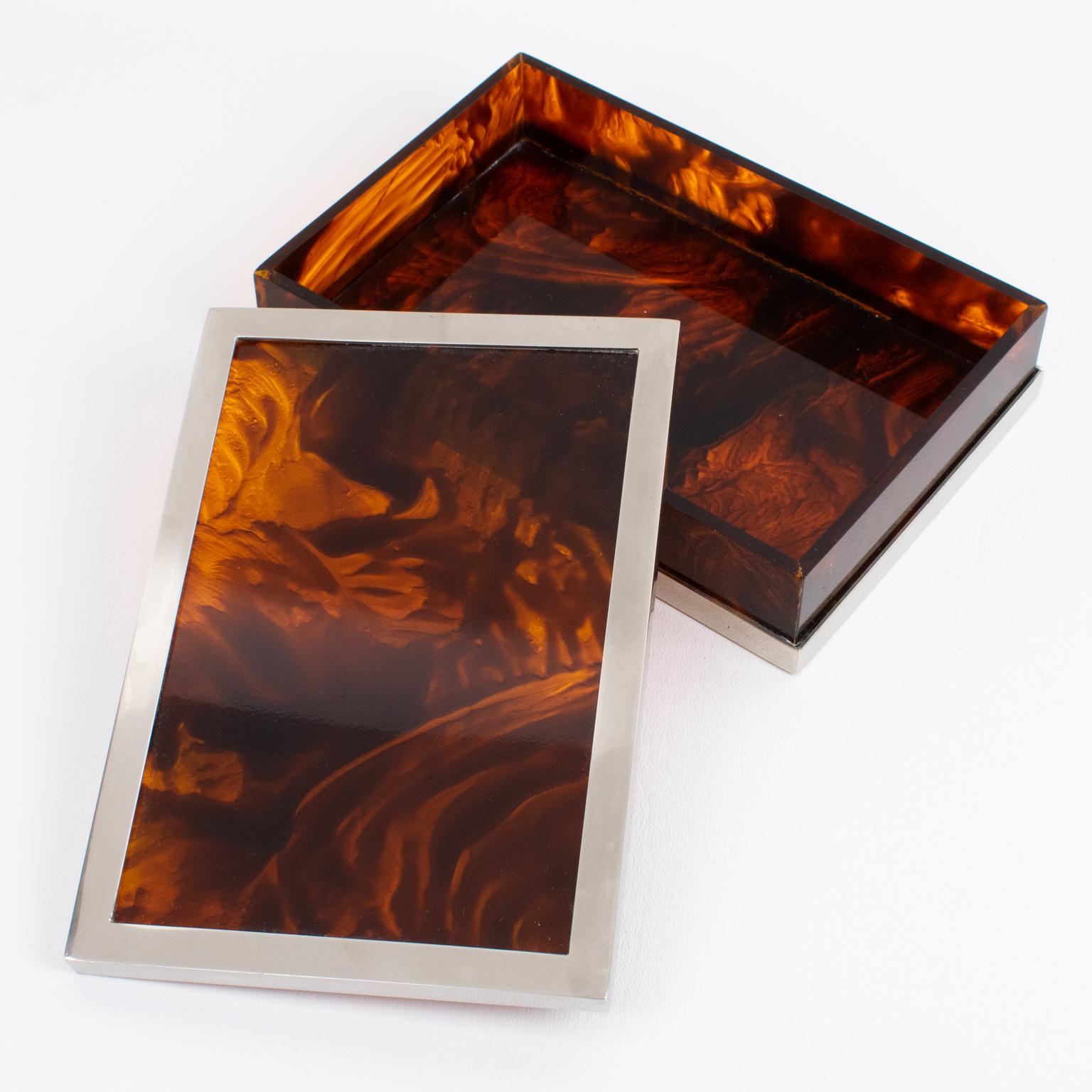 Smussato Maison Mercier Tortoiseshell Lucite and Chrome Box, circa 1970 in vendita