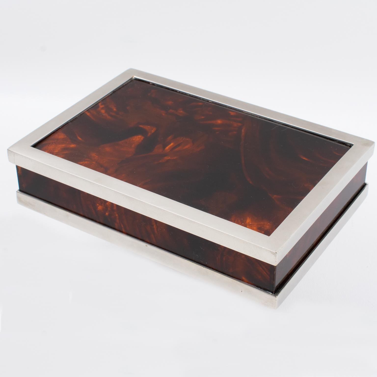 Maison Mercier Tortoiseshell Lucite and Chrome Box, circa 1970 In condizioni buone in vendita a Atlanta, GA