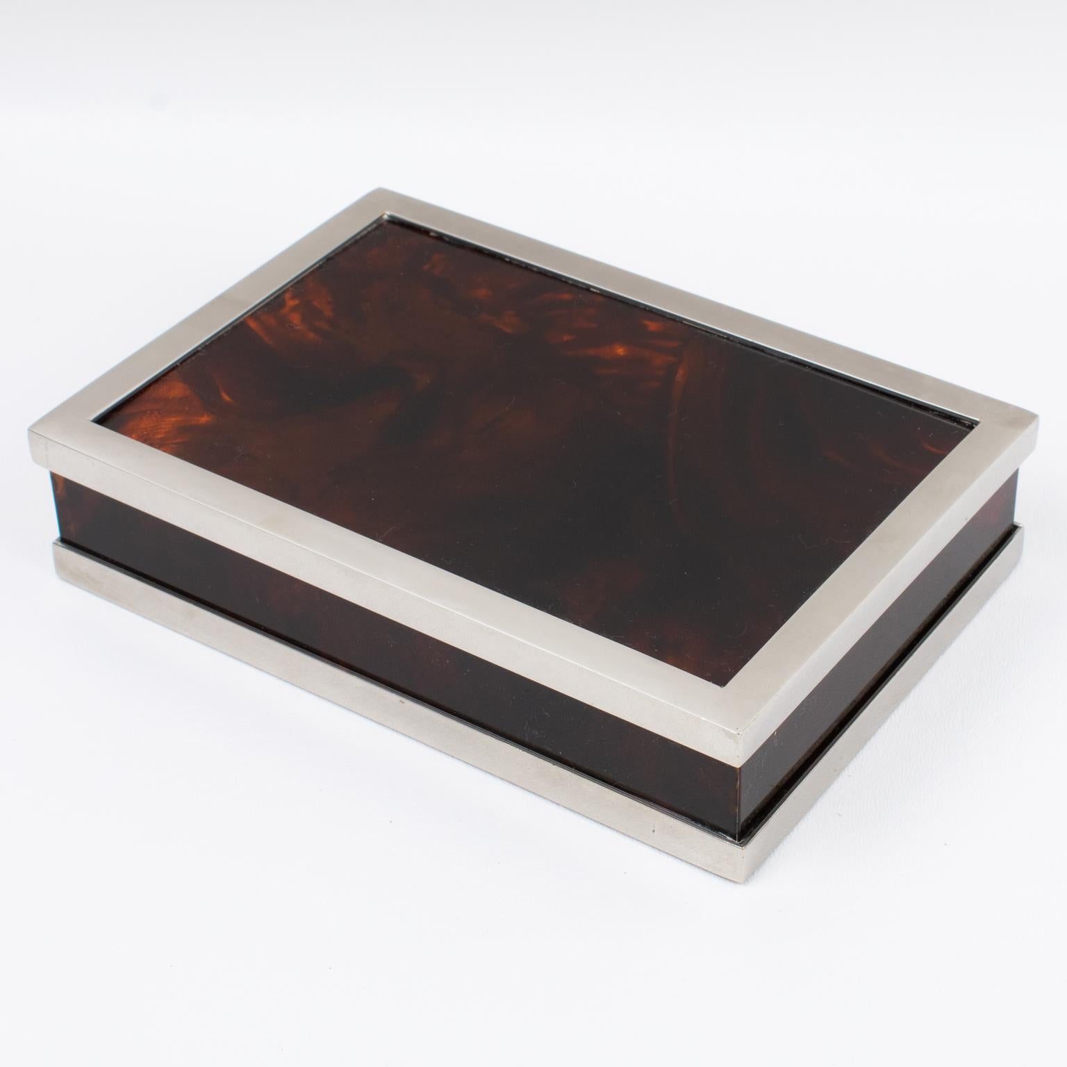 Metallo Maison Mercier Tortoiseshell Lucite and Chrome Box, circa 1970 in vendita