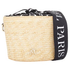 MAISON MICHEL 2024 Cassie Bucket beige raffia nylon monogram strap crossbody bag