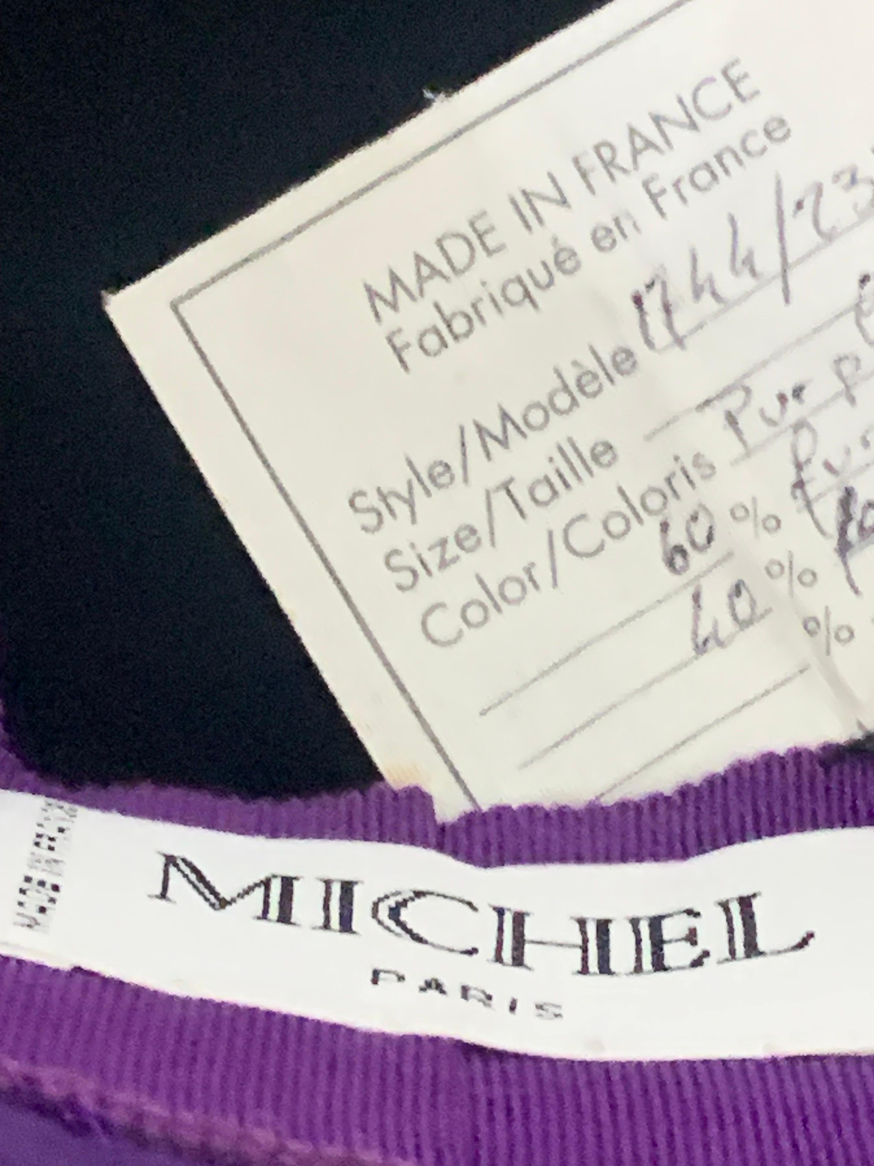 Maison Michel Autumn/Winter Purple Felt Wide Brim Hat w Suede Crown & Feathers For Sale 9