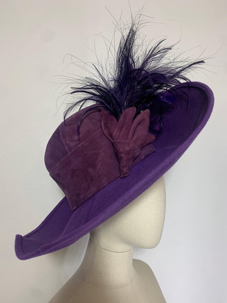 Maison Michel Suede Leather Bucket Hat M Dark Purple Aubergine Maison Michel Autumn/Winter Purple Felt Wide Brim Hat w  main image 2