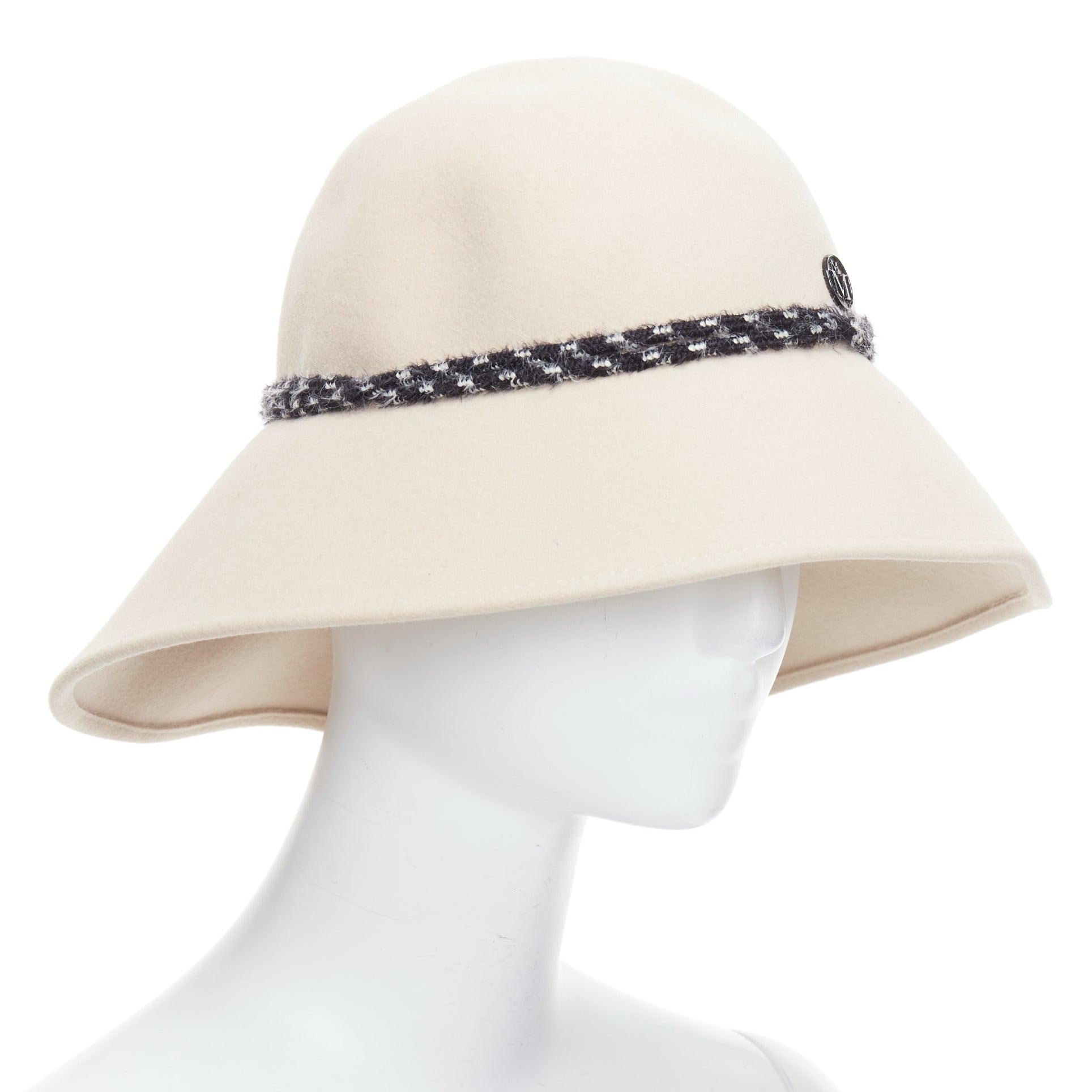 Beige MAISON MICHEL chapeau fedora visière à breloque M en feutre de lapin beige tressé