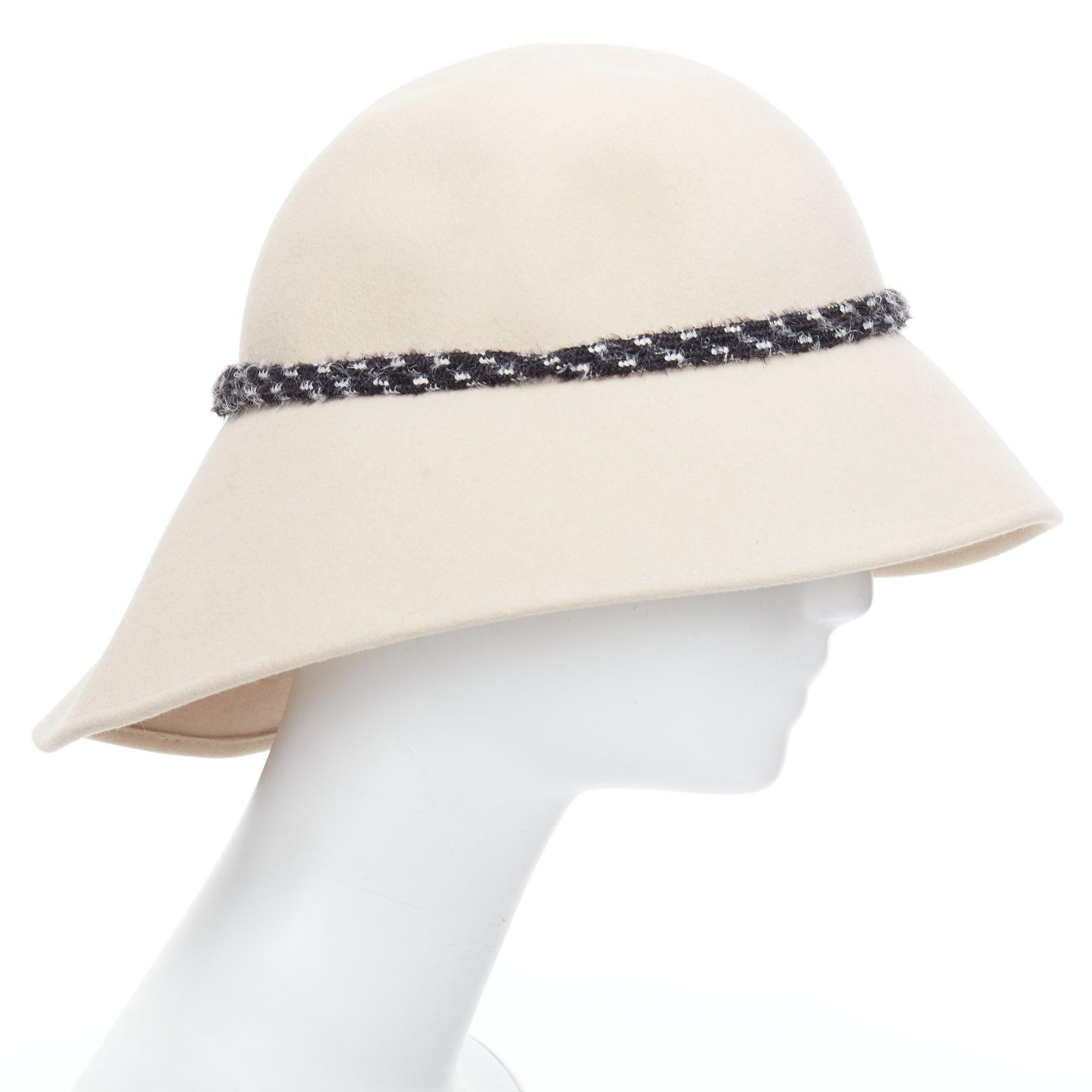 MAISON MICHEL chapeau fedora visière à breloque M en feutre de lapin beige tressé Excellent état à Hong Kong, NT