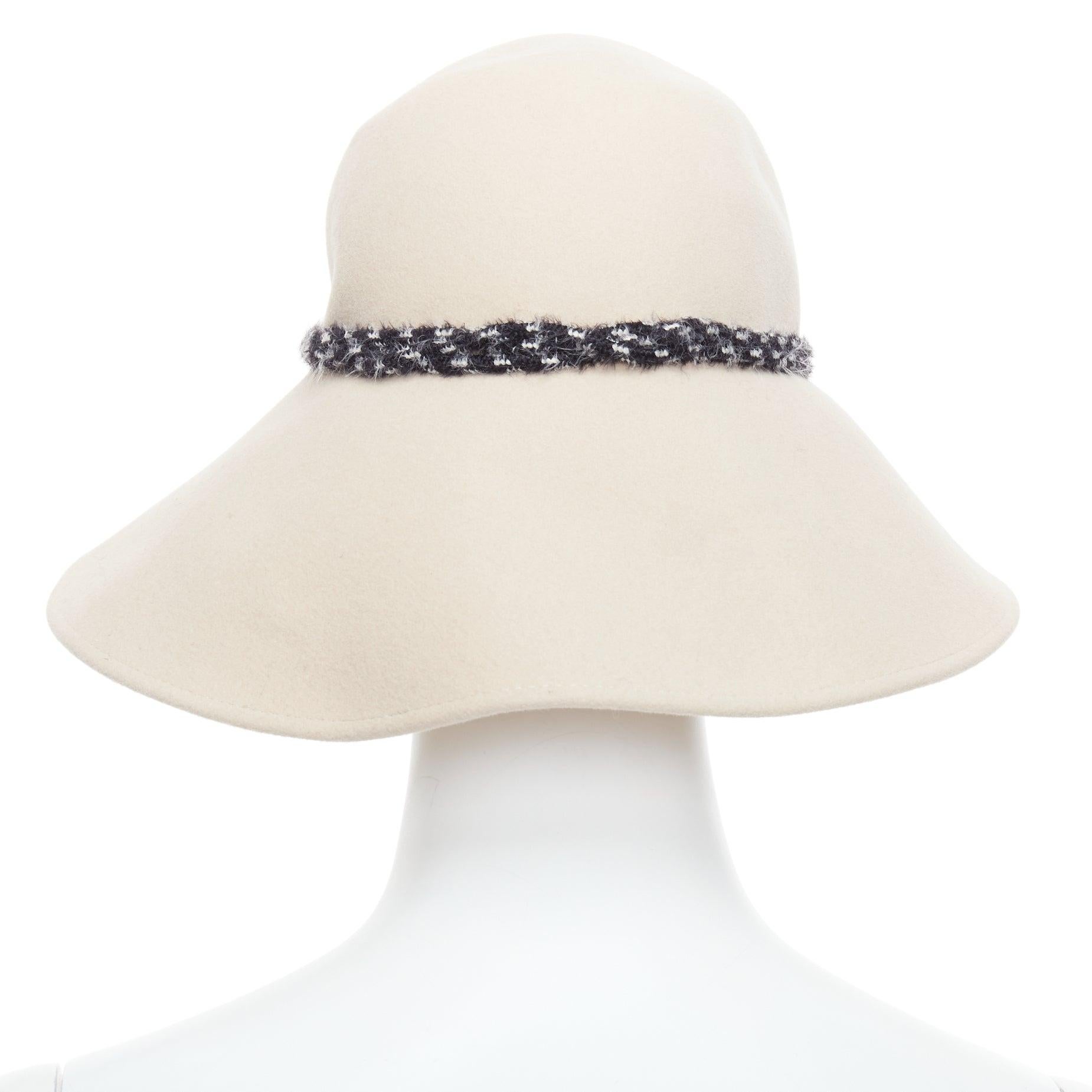  MAISON MICHEL chapeau fedora visière à breloque M en feutre de lapin beige tressé Pour femmes 