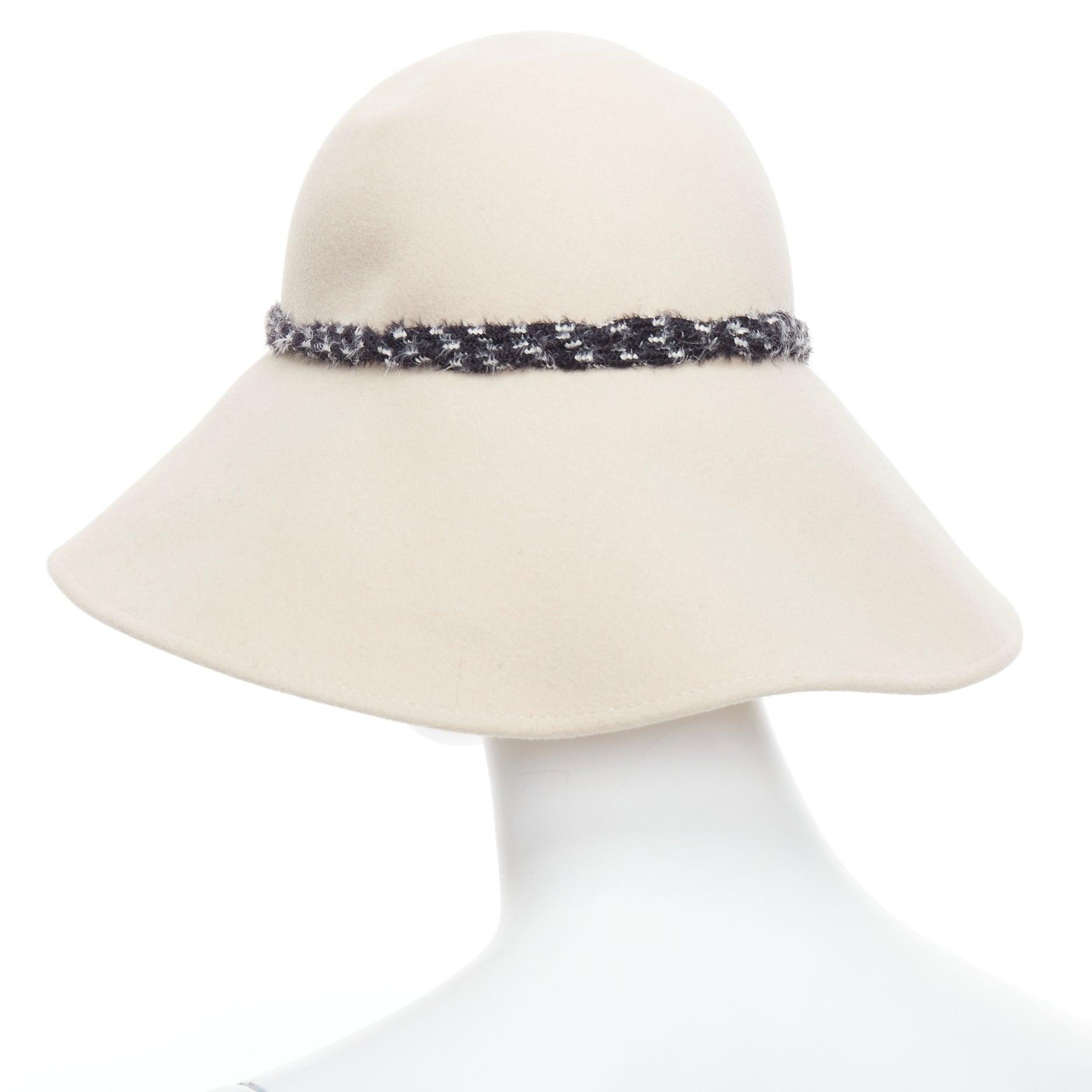 MAISON MICHEL chapeau fedora visière à breloque M en feutre de lapin beige tressé 1